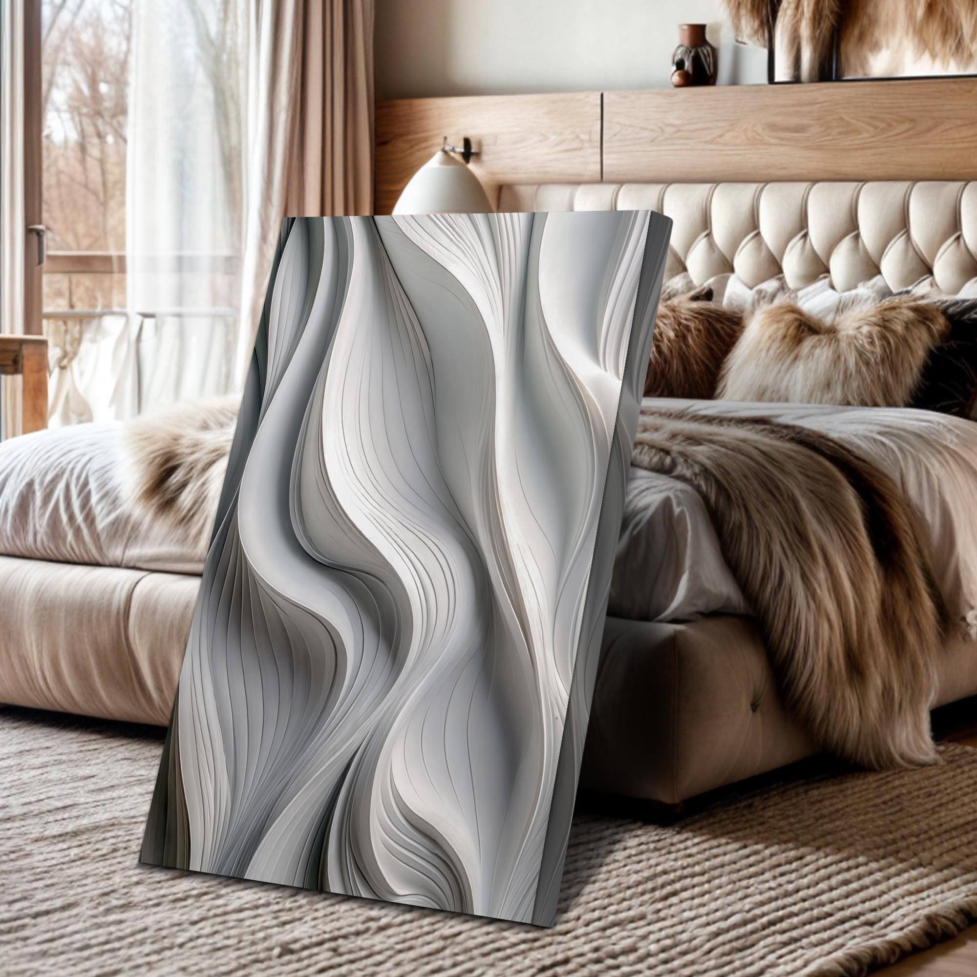 Modern Monochrome Waves Abstract Wall Art on sale at MyriadMart