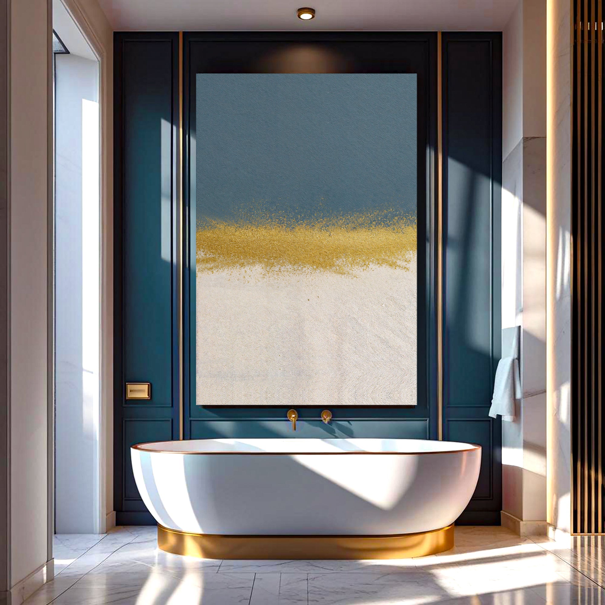 Minimalist Blue and Gold Wall Art on sale at MyriadMart