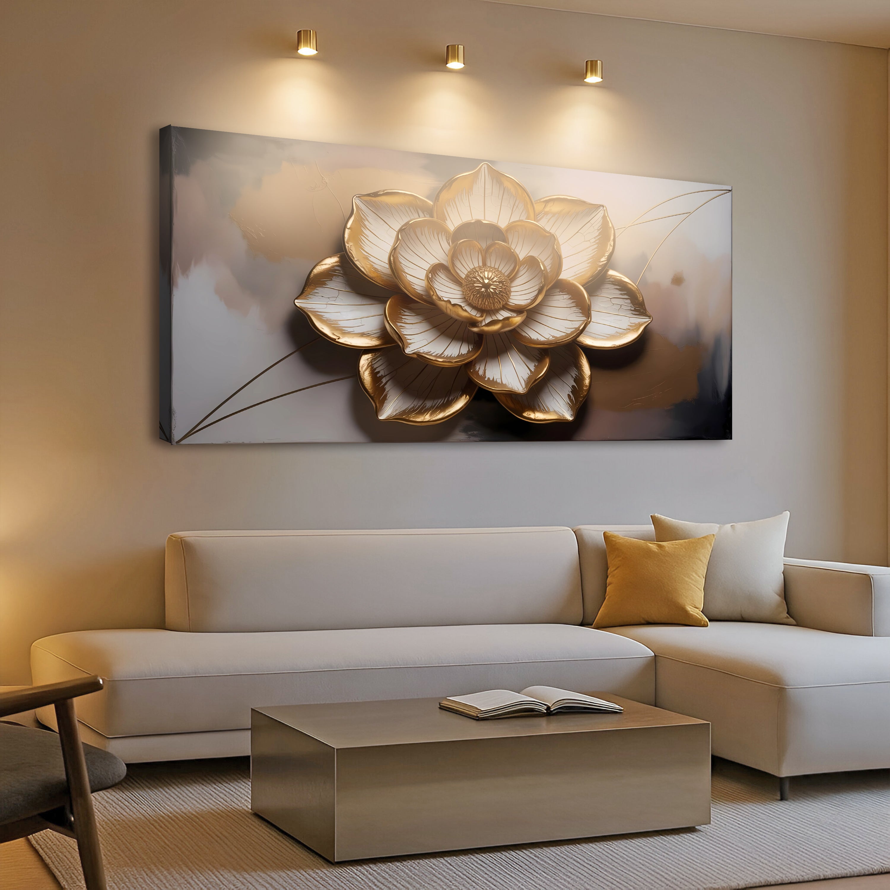 Golden Lotus Minimalist Abstract Wall Art on sale at MyriadMart
