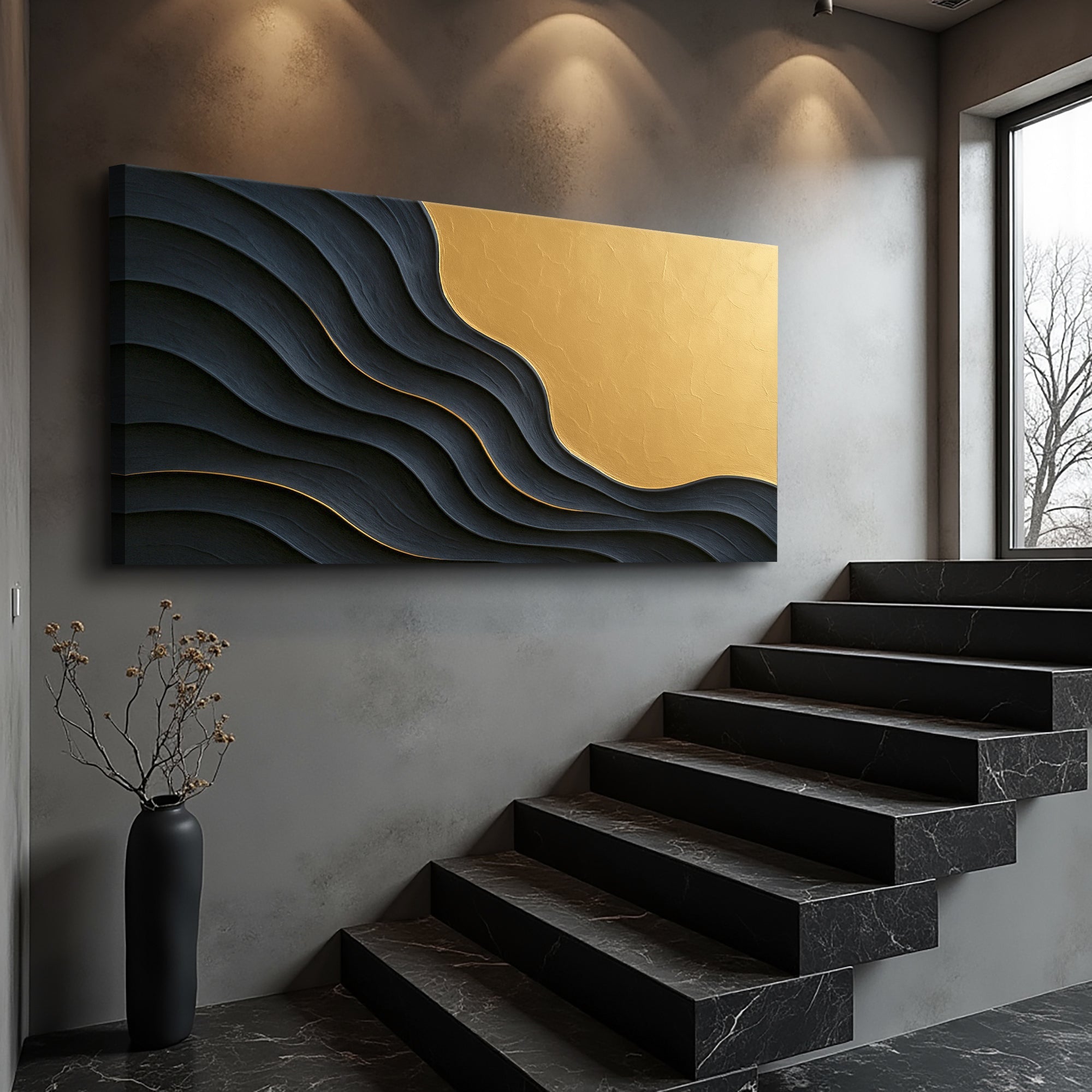 Black And Gold Minimalist Abstract XII on sale at MyriadMart