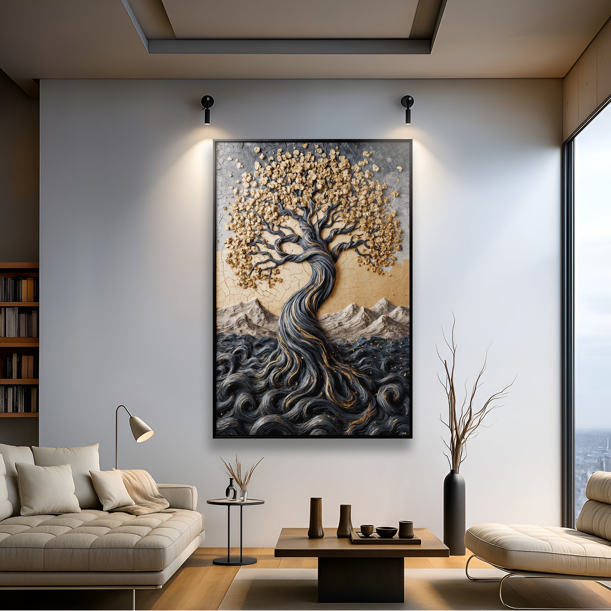 Golden Tree of Life Minimalist Impasto Wall Art on sale at MyriadMart