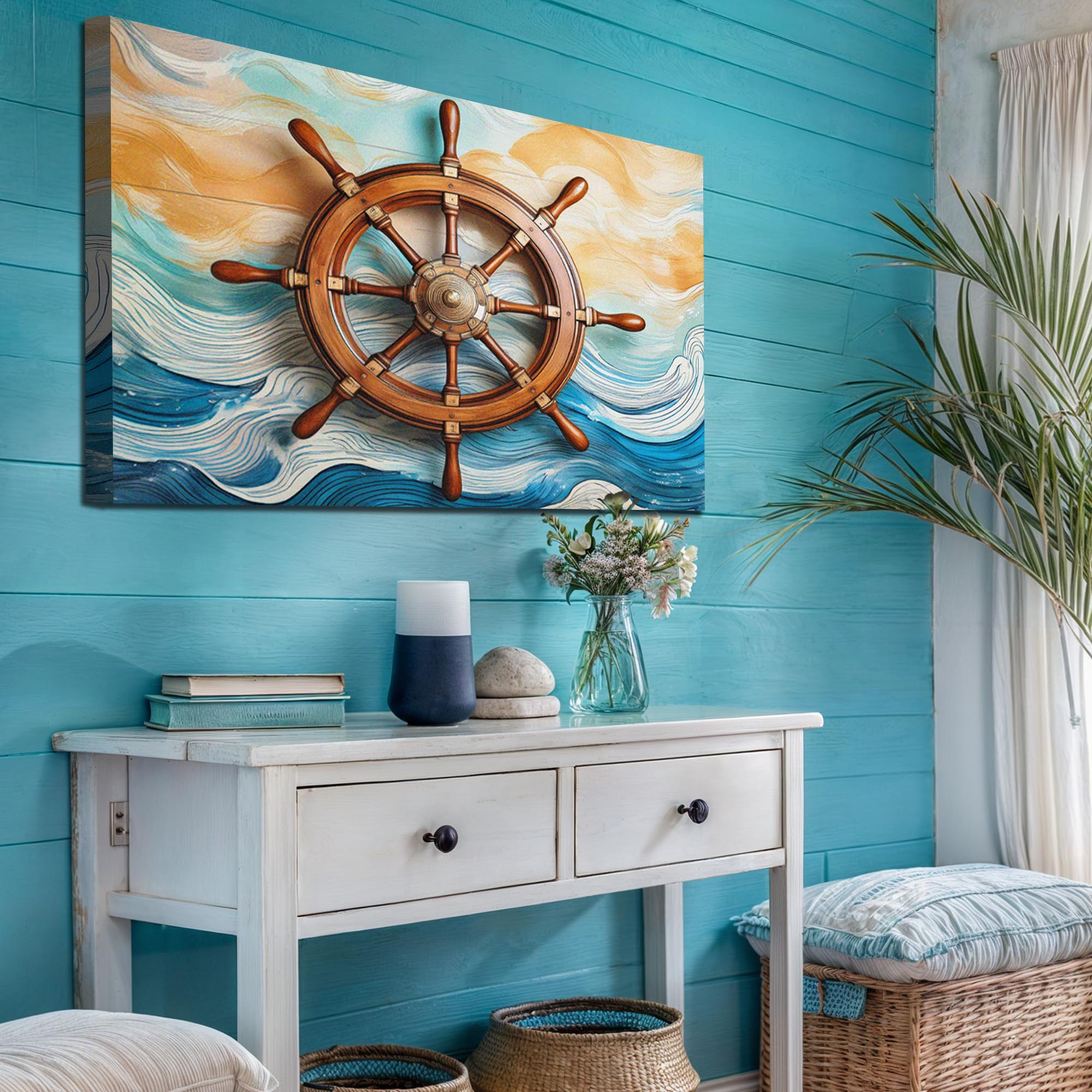 Sailboat Ship Wheel Coastal Wall Art II on sale at MyriadMart