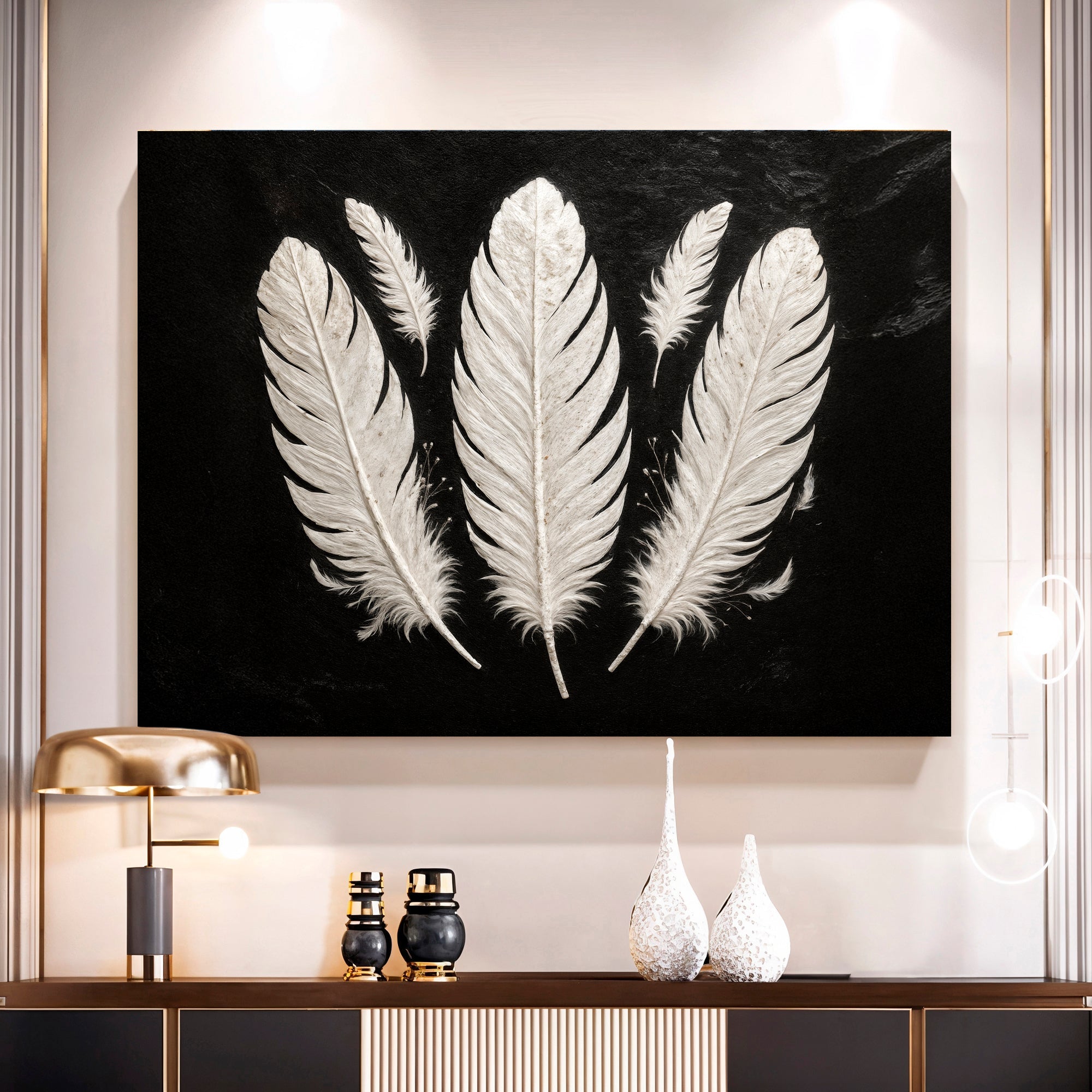 Minimalist Monochrome Feather Wall Art on sale at MyriadMart