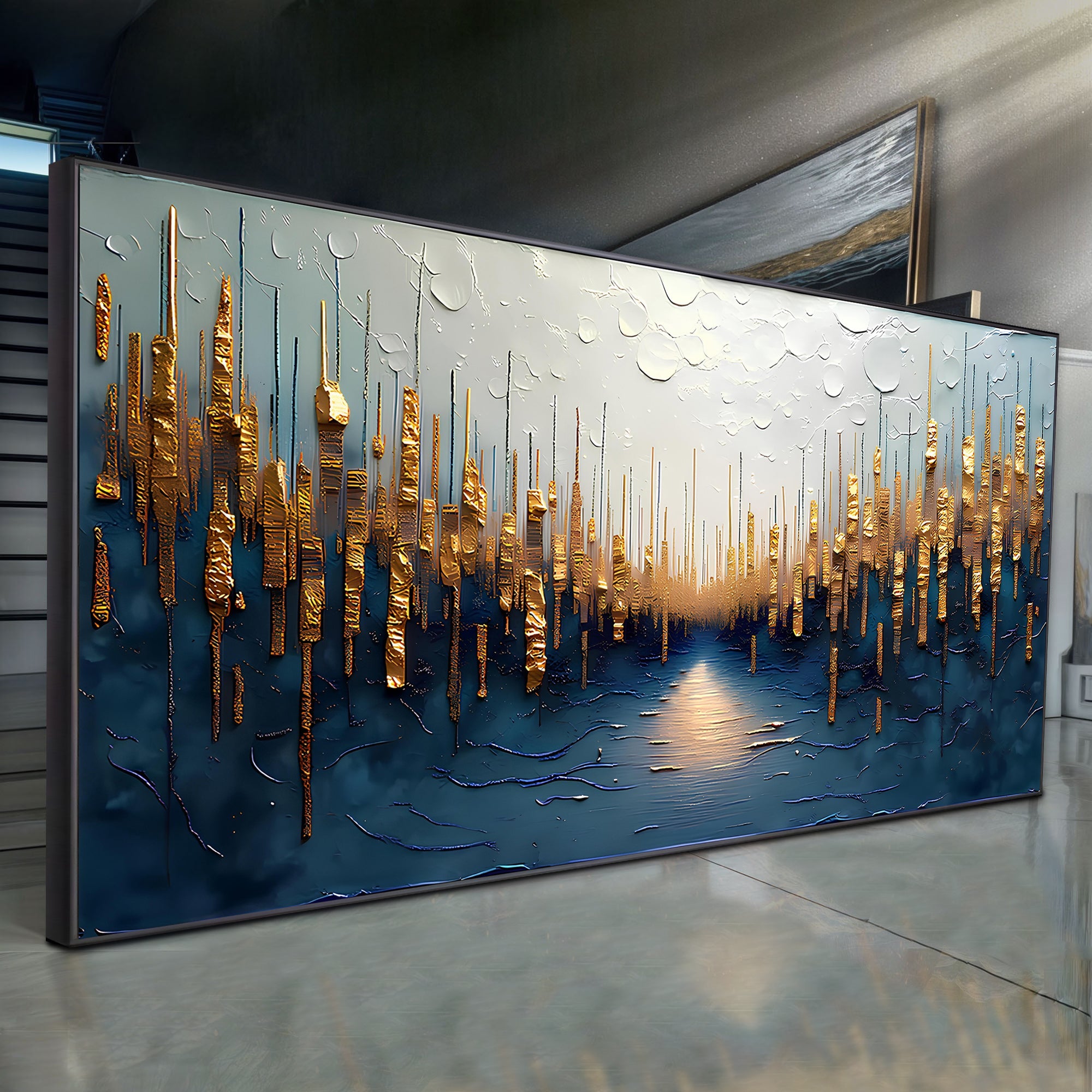 Golden Forest Reflection Abstract Impasto Wall Art on sale at MyriadMart