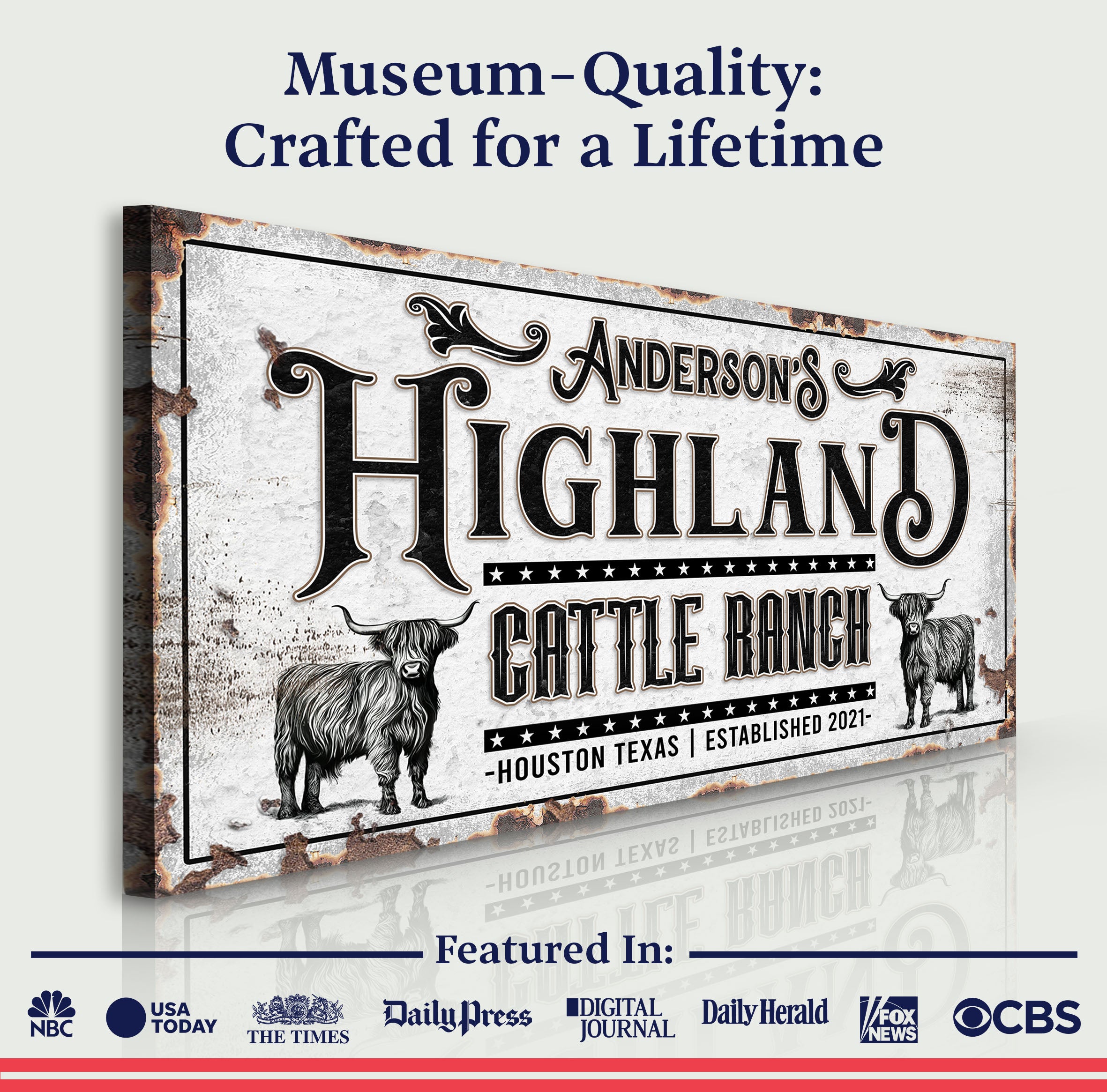 Personalized Highland Cattle Ranch Sign II on sale at MyriadMart