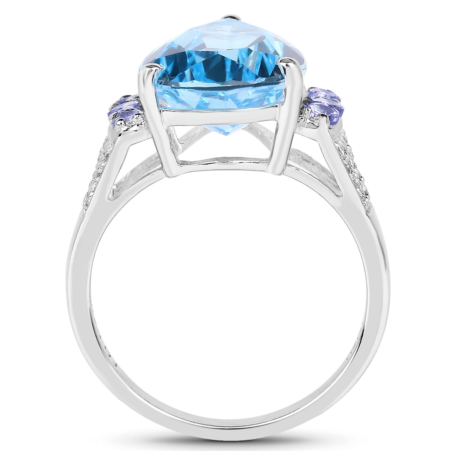 6.86 Carat Genuine Swiss Blue Topaz, Tanzanite & White Topaz .925 Sterling Silver Ring on sale at MyriadMart