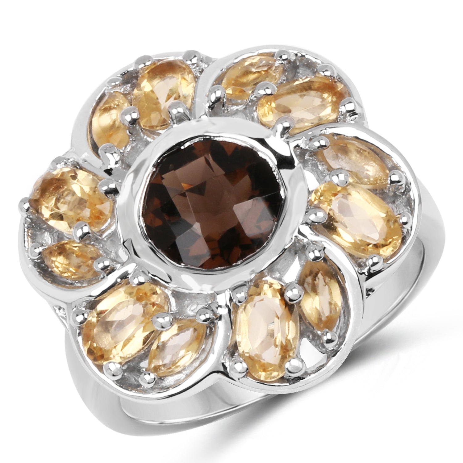 3.46 Carat Genuine Smoky Quartz & Citrine .925 Sterling Silver Ring on sale at MyriadMart