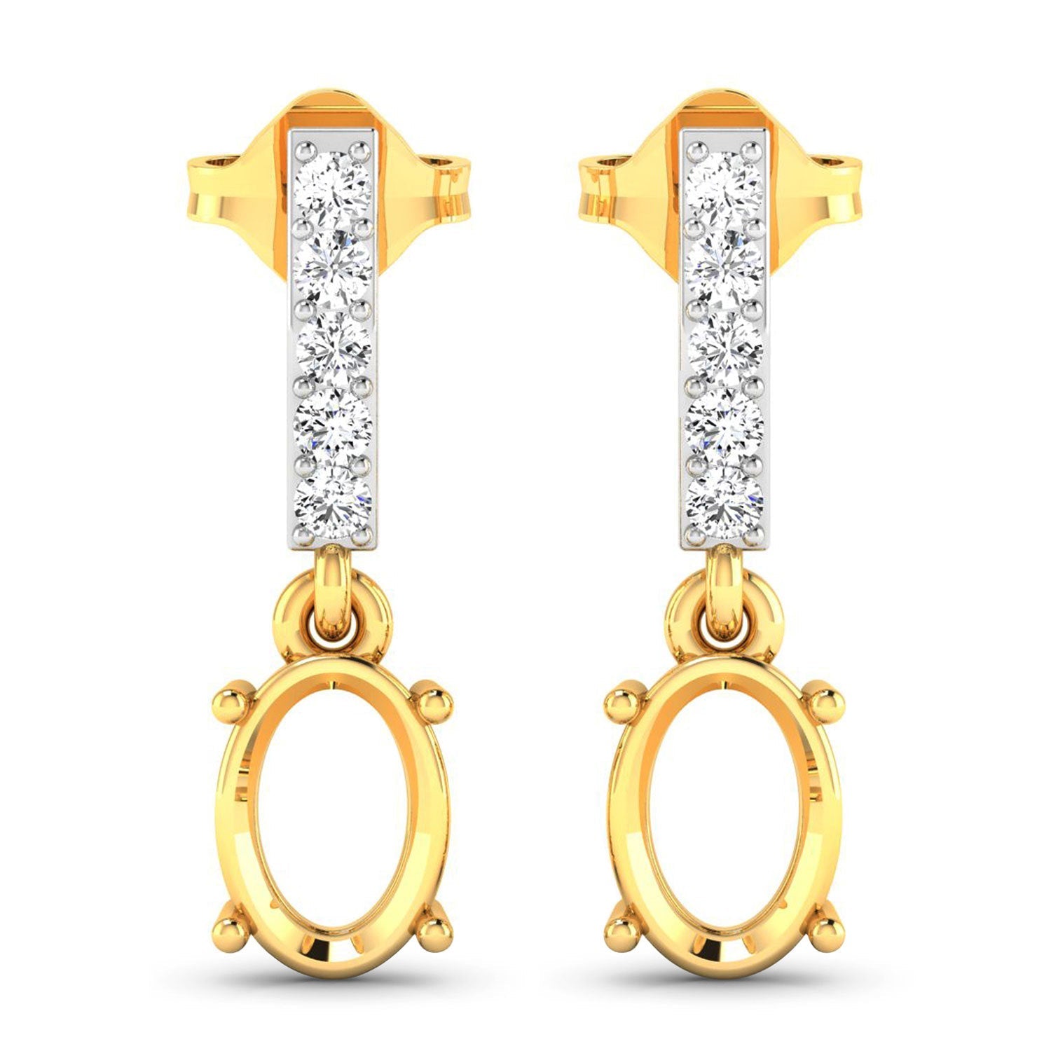 0.14 Carat Genuine White Diamond 14K Yellow Gold Semi Mount Earrings - holds 7x5mm Oval Gemstones on sale at MyriadMart