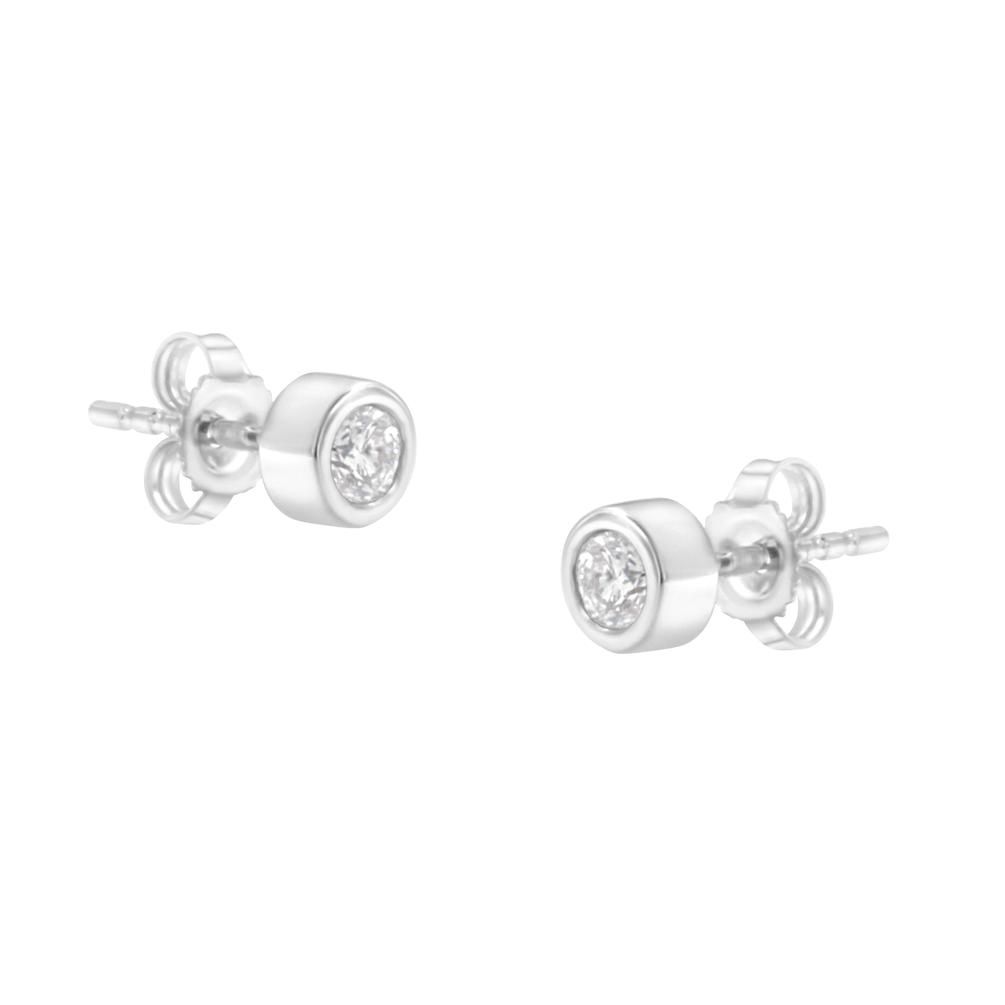 10K White Gold 1/4 Cttw Round Brilliant-Cut Near Colorless Diamond Bezel-Set Stud Earrings H-I Color, I1-I2 Clarity on sale at MyriadMart