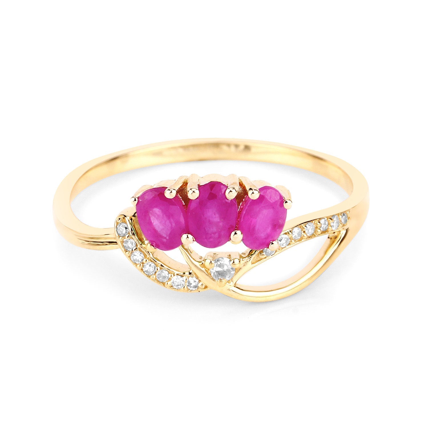0.71 Carat Genuine Ruby and White Diamond 14K Yellow Gold Ring on sale at MyriadMart