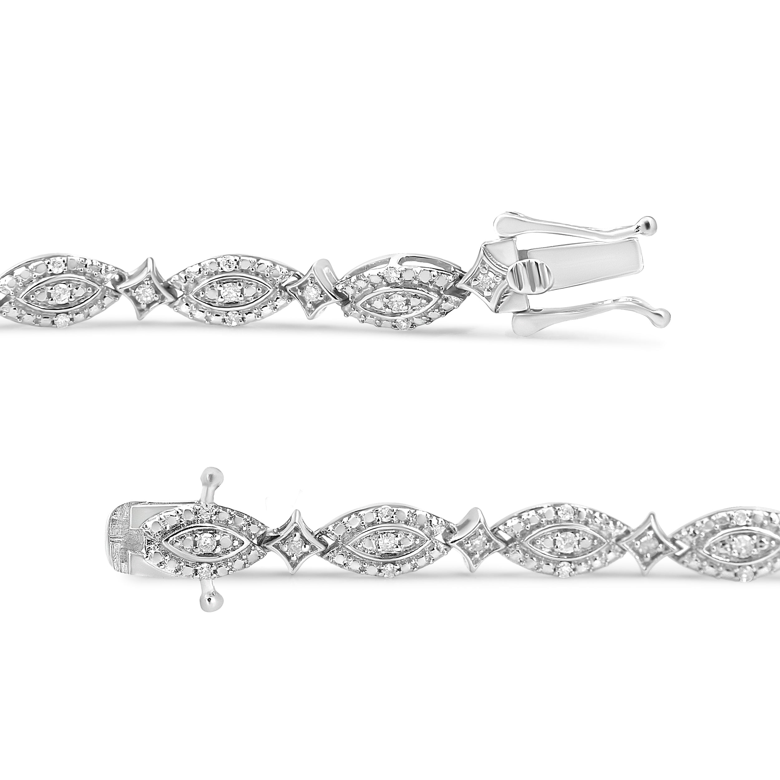 .925 Sterling Silver 1/2 Cttw Diamond Alternating Marquise and Starburst Shaped Link Bracelet I-J Color, I2-I3 Clarity - 7.25" on sale at MyriadMart