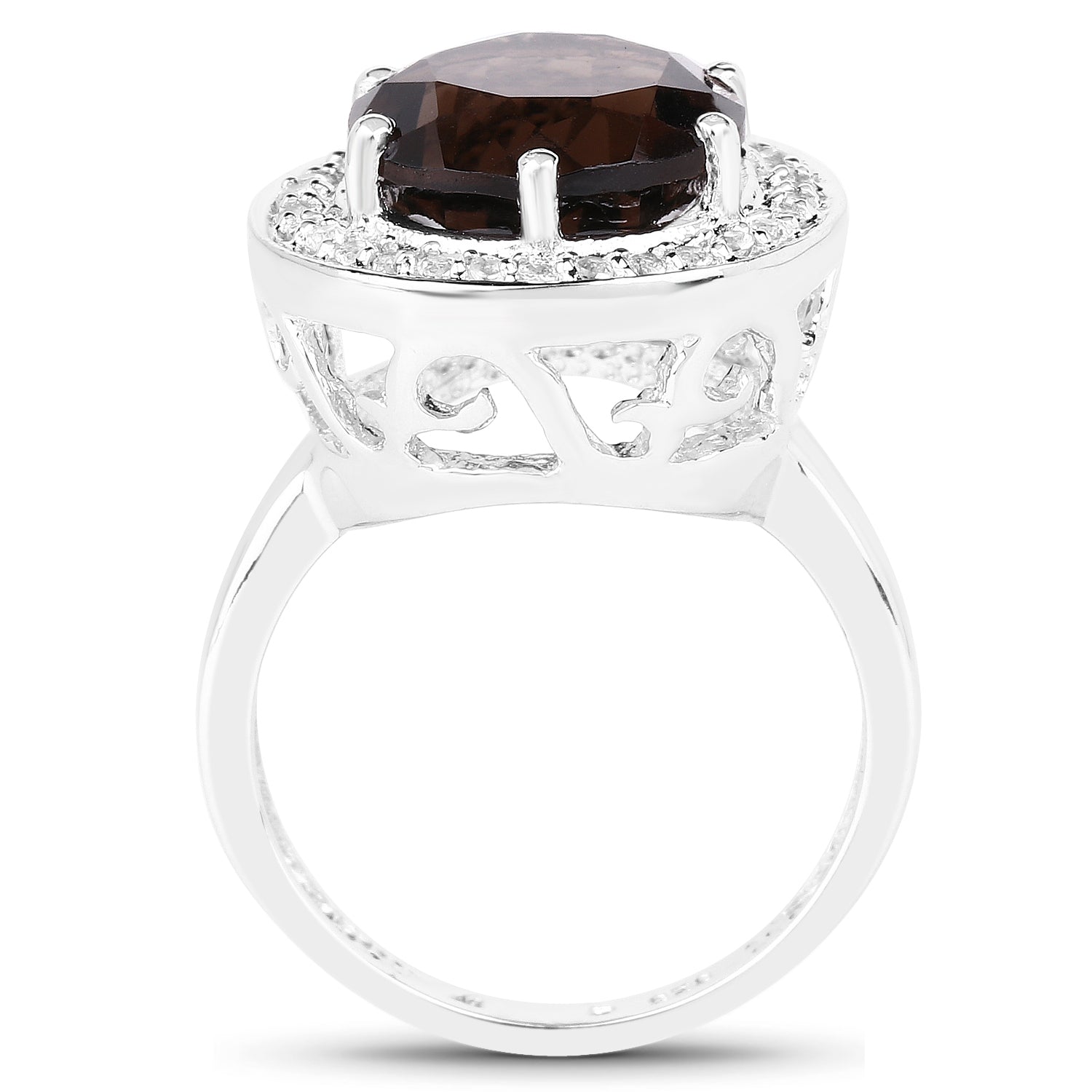 4.52 Carat Genuine Smoky Quartz and White Topaz .925 Sterling Silver Ring on sale at MyriadMart
