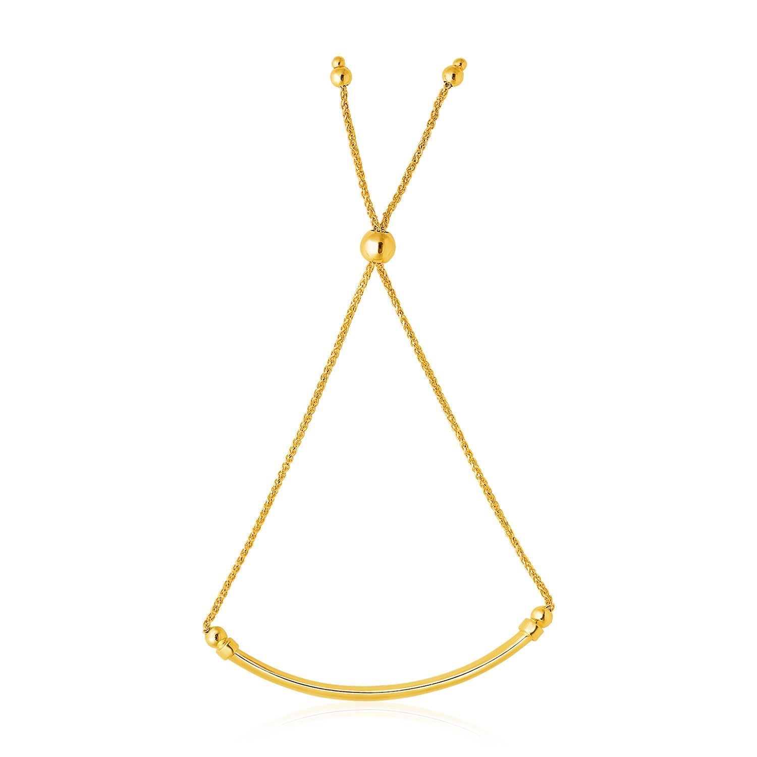 14k Yellow Gold Smooth Curved Bar and Lariat Style Bracelet on sale at MyriadMart