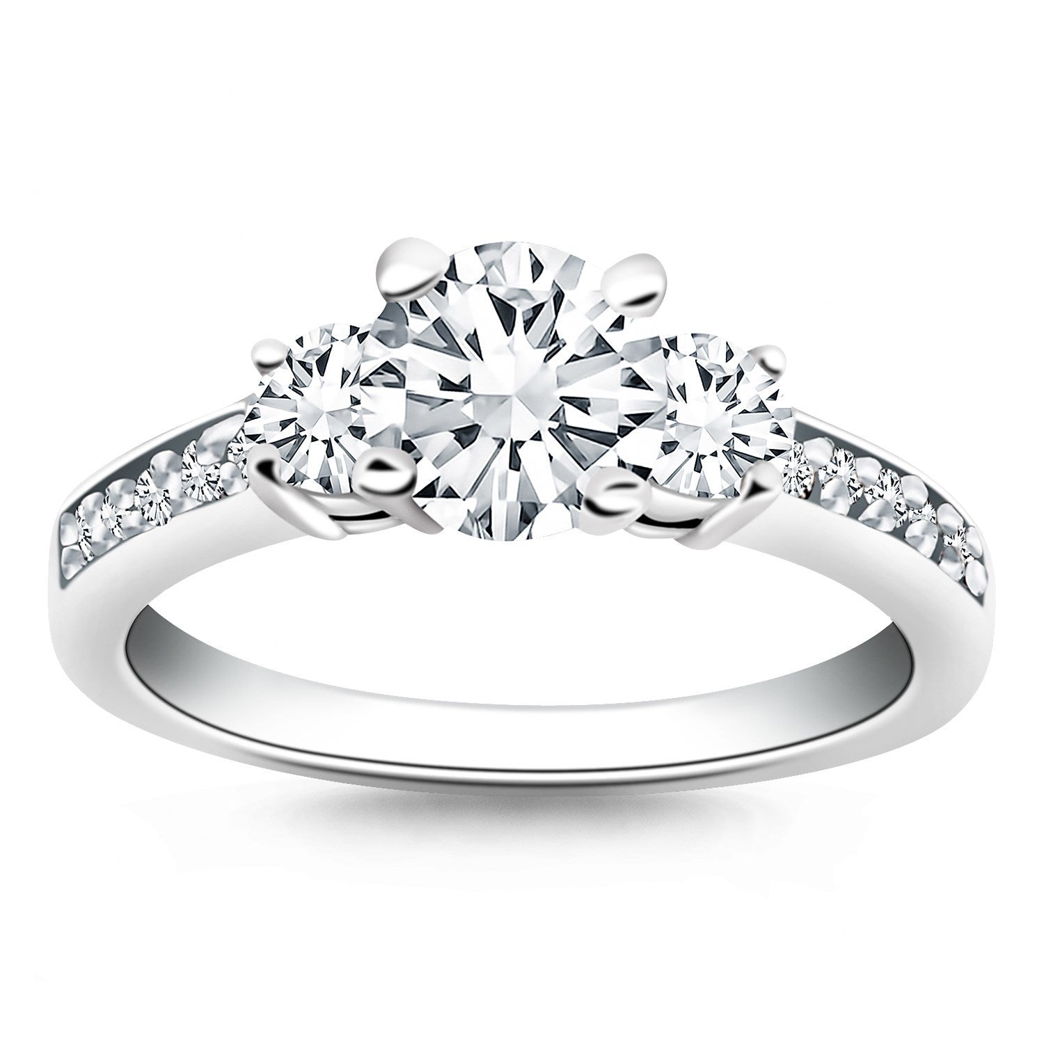 14k White Gold Three Stone Engagement Ring with Diamond Band on sale at MyriadMart