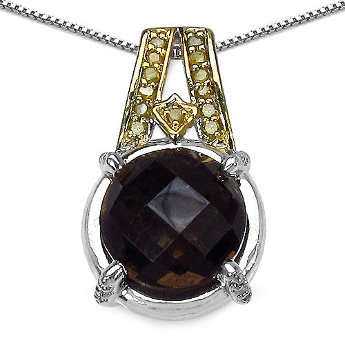 3.16 Carat Genuine Smoky Quartz, Yellow Diamond & White Diamond .925 Sterling Silver Pendant on sale at MyriadMart