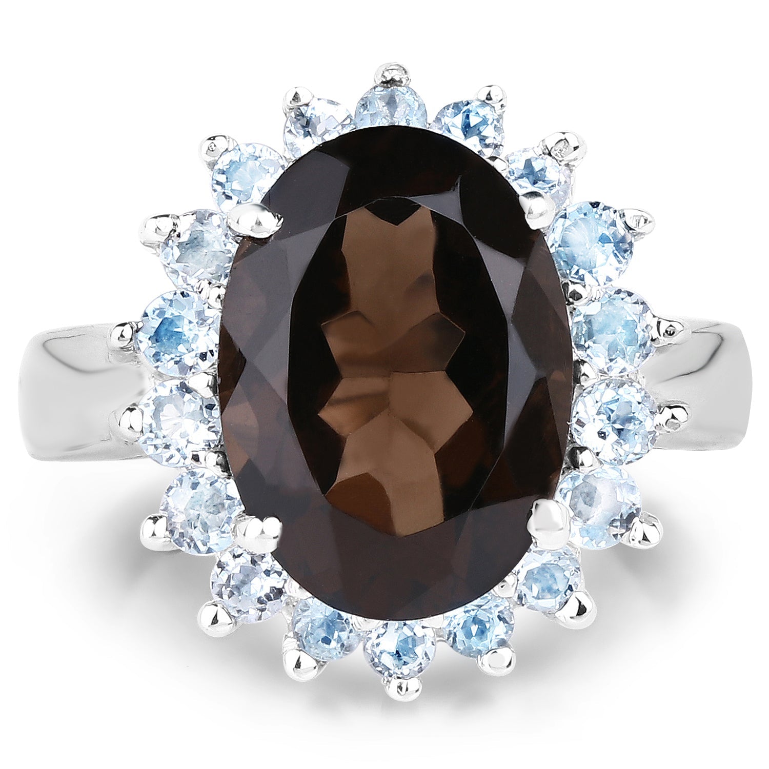 6.79 Carat Genuine Smoky Quartz & Blue Topaz .925 Sterling Silver Ring on sale at MyriadMart