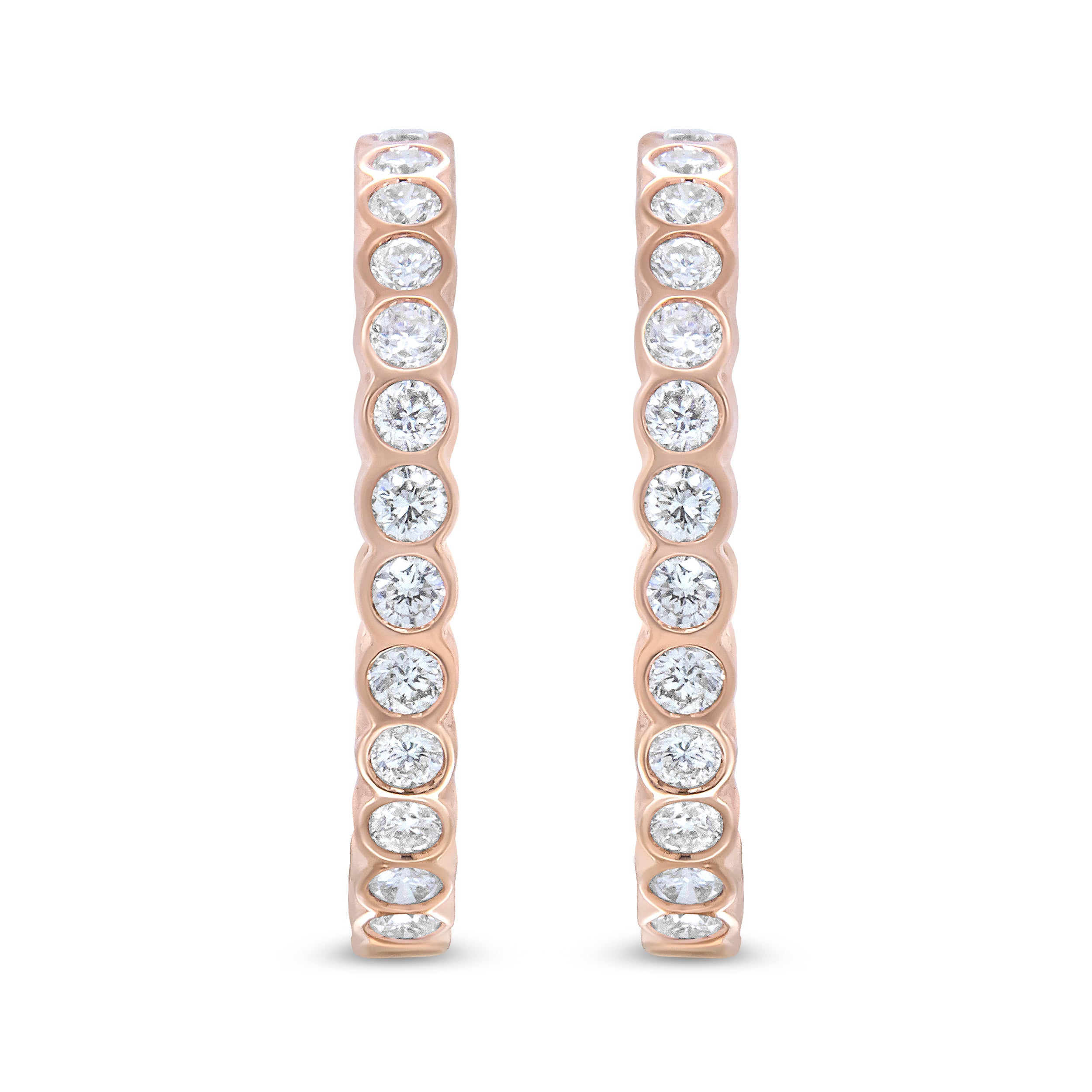 18K Rose Gold 1 Cttw Round Bezel-Set Diamond Hoop Earrings F-G Color, VS1-VS2 Clarity on sale at MyriadMart