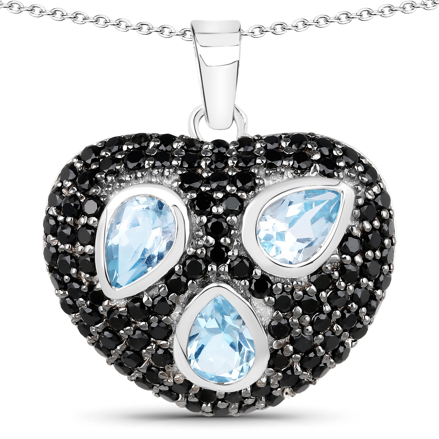 3.52 Carat Genuine Blue Topaz and Black Spinel .925 Sterling Silver Pendant on sale at MyriadMart