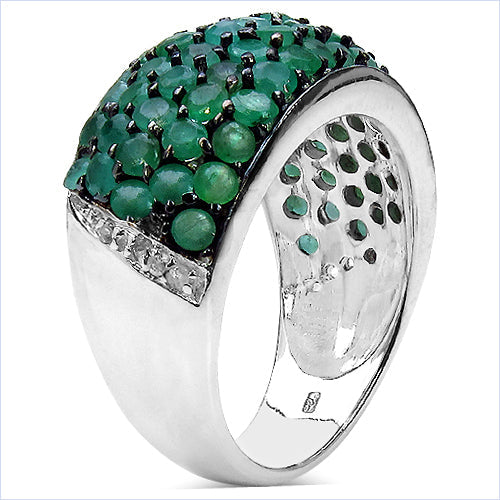 2.90 Carat Genuine Emerald & White Diamond .925 Sterling Silver Ring on sale at MyriadMart