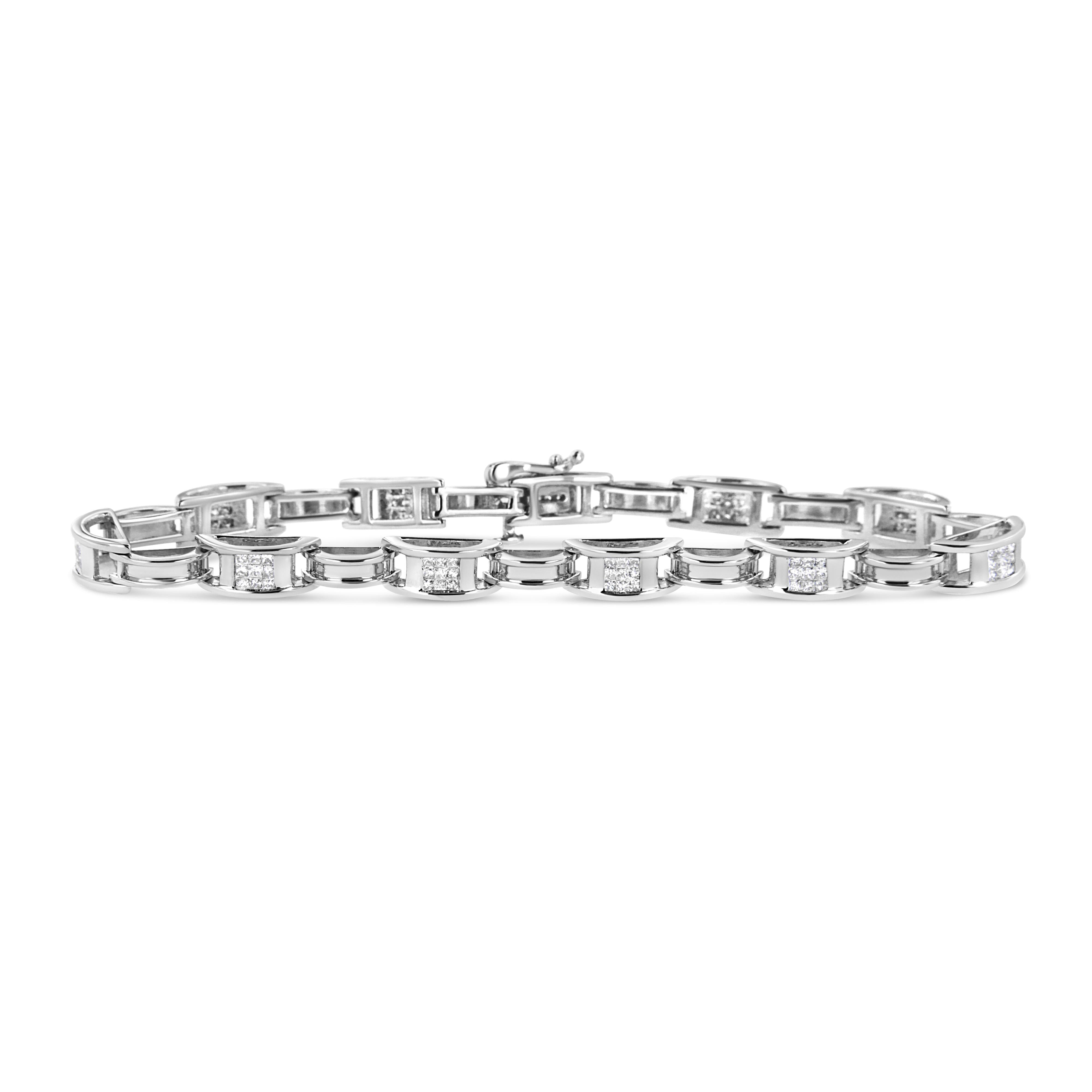 14K White Gold 1.0 Cttw Invisible Set Princess Diamond Alternating Link Tennis Bracelet I-J Color, I1-I2 Clarity - 7.25" on sale at MyriadMart
