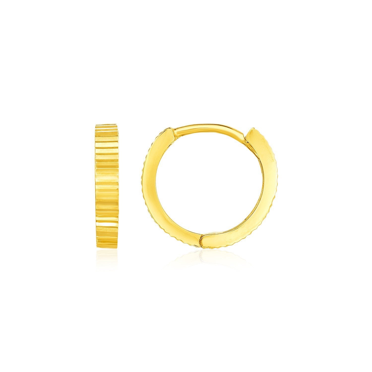 14k Yellow Gold Petite Round Hoop Earrings with Straight Texture on sale at MyriadMart