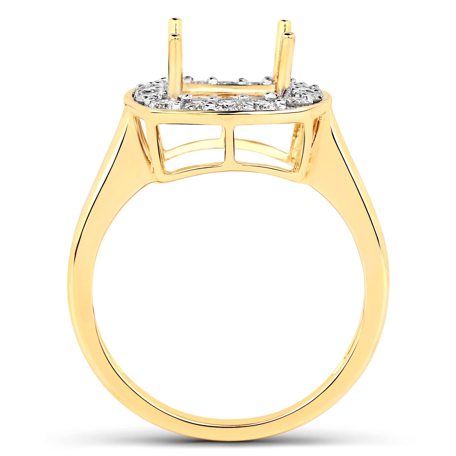 0.48 Carat Genuine White Diamond 14K Yellow Gold Semi Mount Ring - holds 8x8mm Cushion Gemstone on sale at MyriadMart