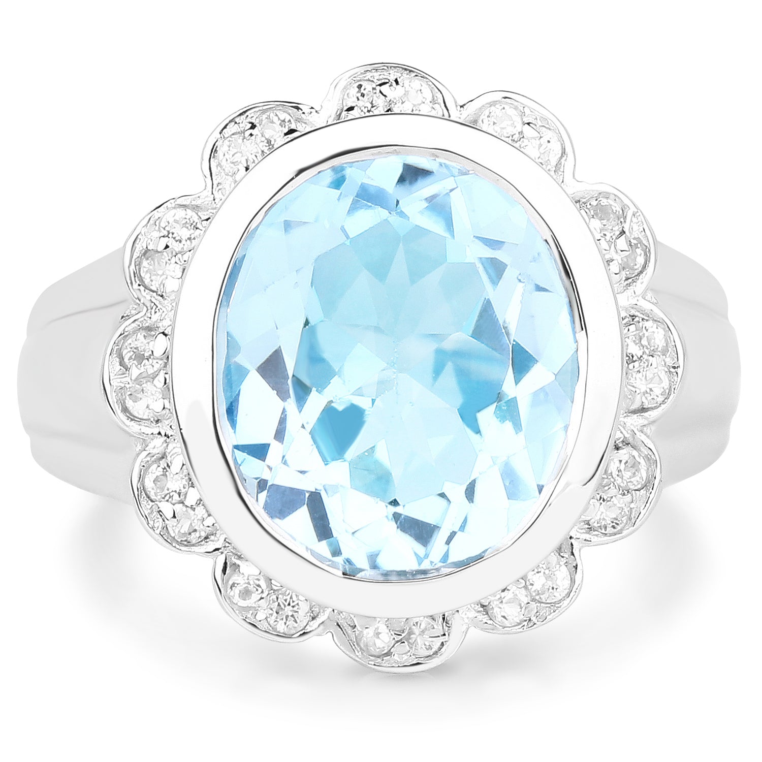 5.39 Carat Genuine Blue Topaz and White Topaz .925 Sterling Silver Ring on sale at MyriadMart