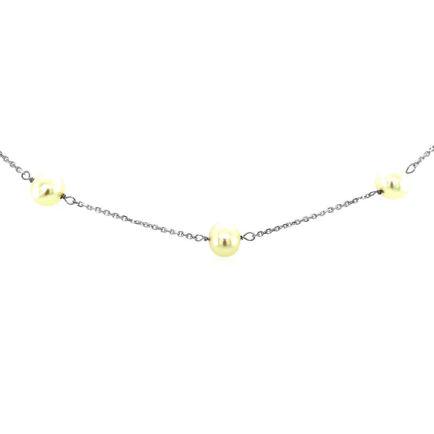14k White Gold Necklace with White Pearls on sale at MyriadMart