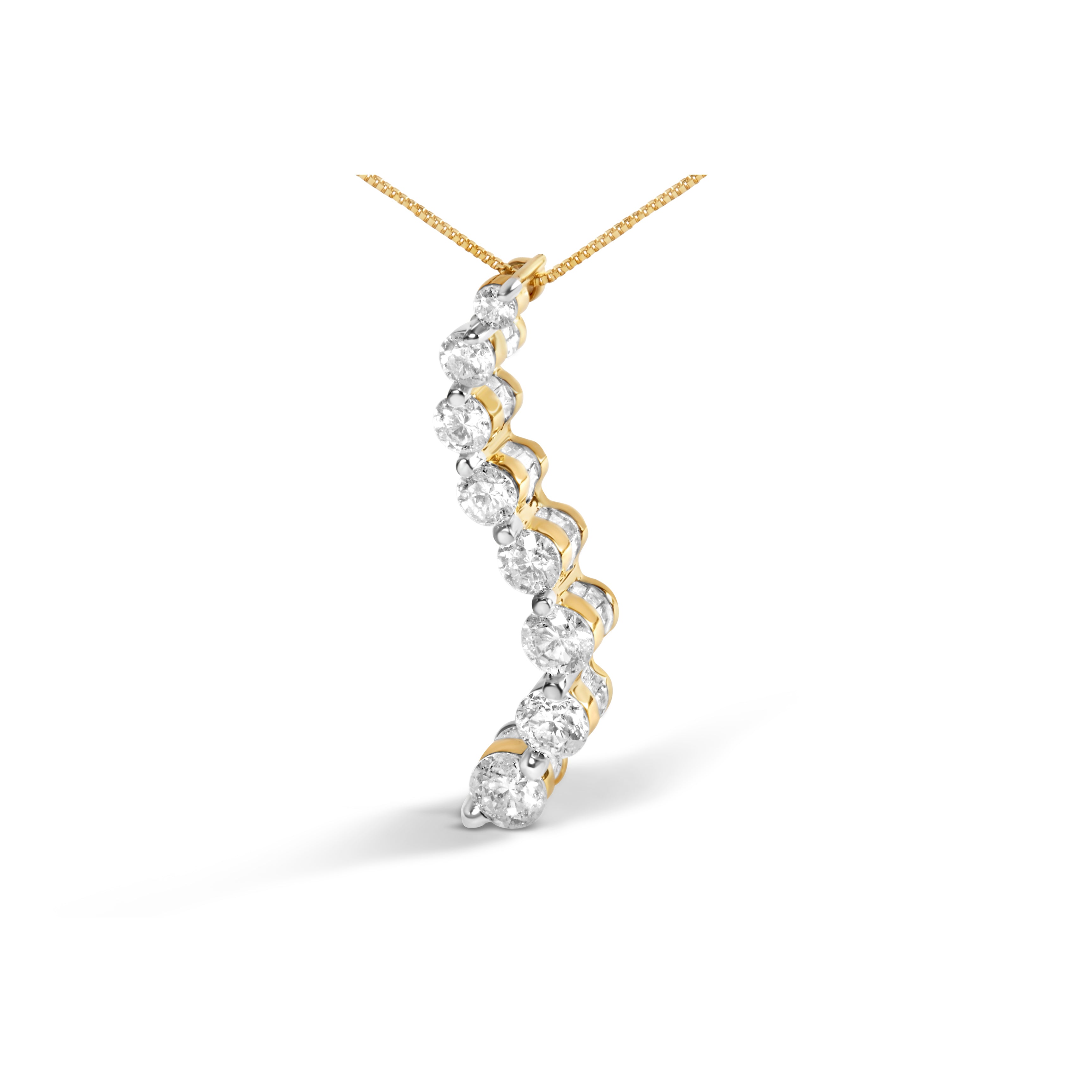 AGS Certified 14K Yellow Gold 3.0 Cttw Baguette and Brilliant Round-Cut Diamond Journey 18" Pendant Necklace G-H Color, SI2-I1 Clarity on sale at MyriadMart