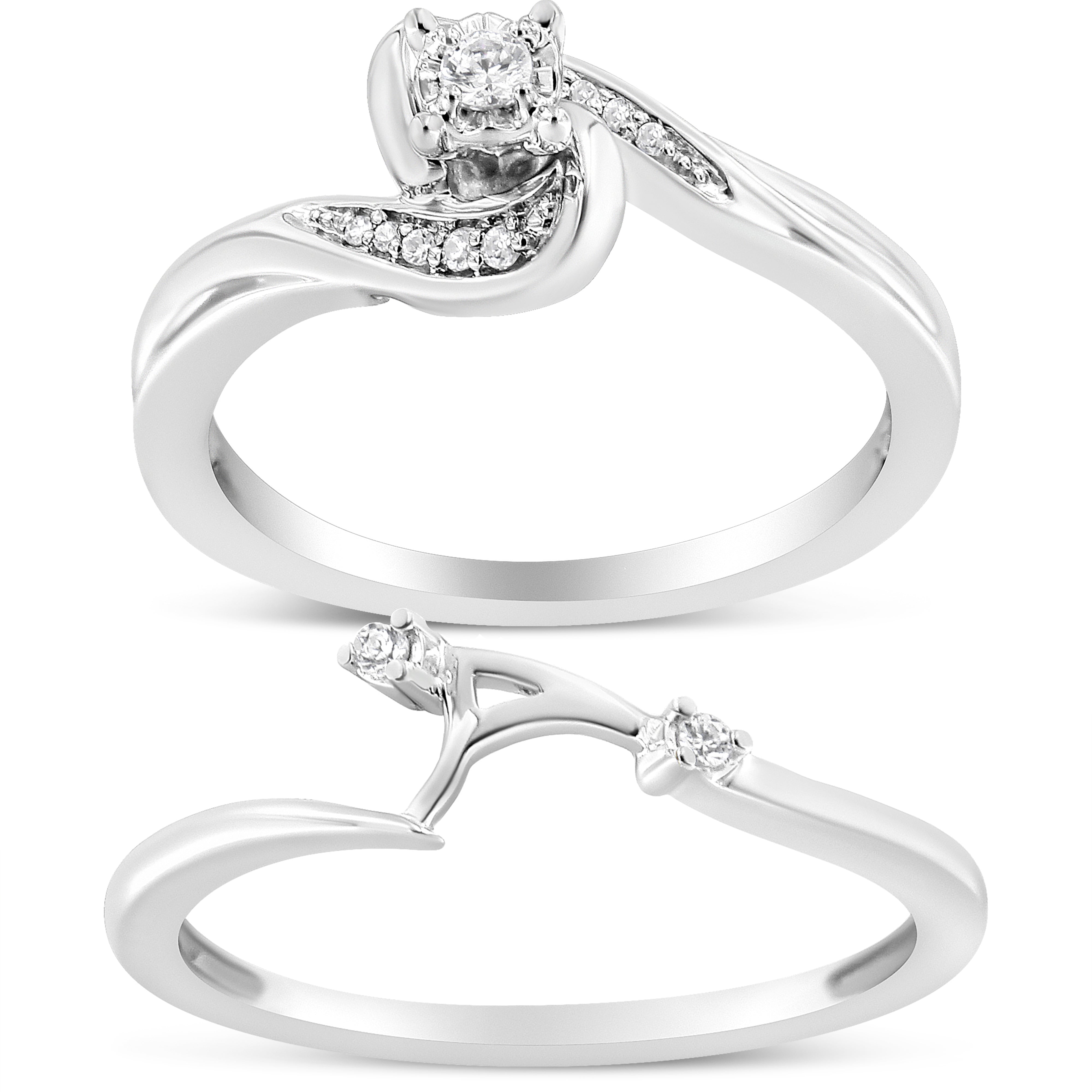 .925 Sterling Silver 1/10 Cttw Diamond Swirl and Bypass Bridal Set Ring and Band I-J Color, I3 Clarity - Size 7 on sale at MyriadMart