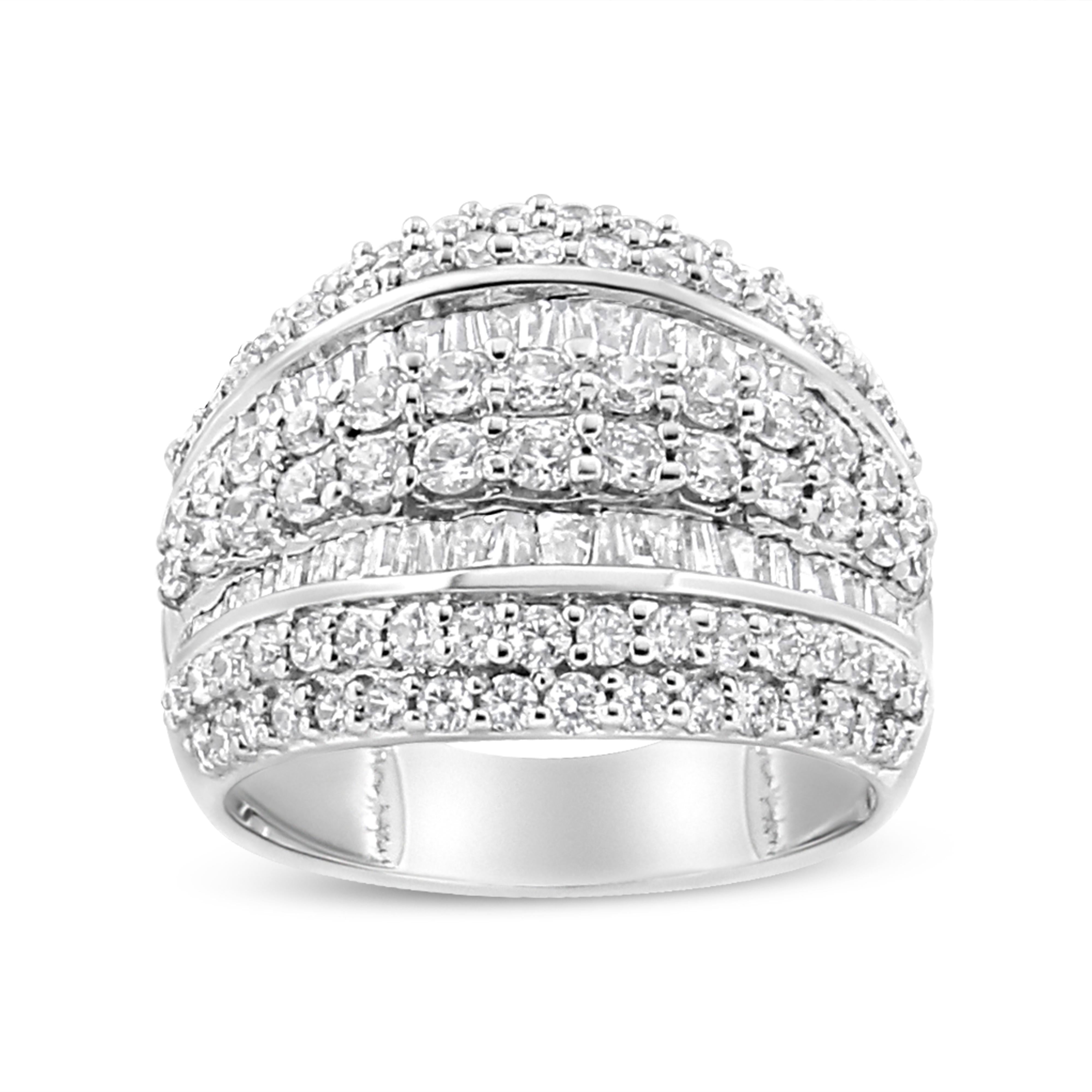 .925 Sterling Silver 2.00 Cttw Round and Baguette-Cut Diamond Cluster Ring H-I Color, I1-I2 Clarity - Size 7 on sale at MyriadMart