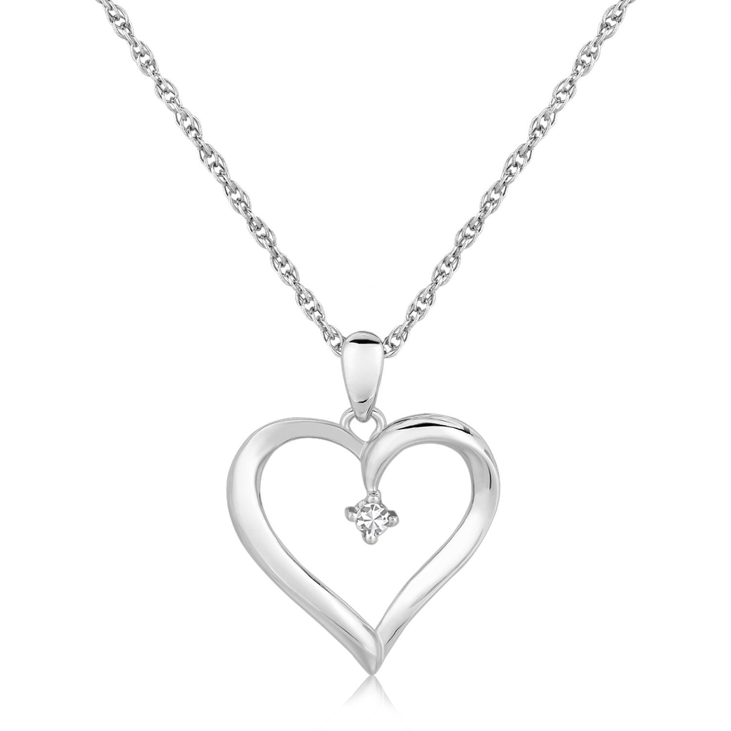 Sterling Silver Diamond Embellished Open Heart Pendant .03 cttw on sale at MyriadMart