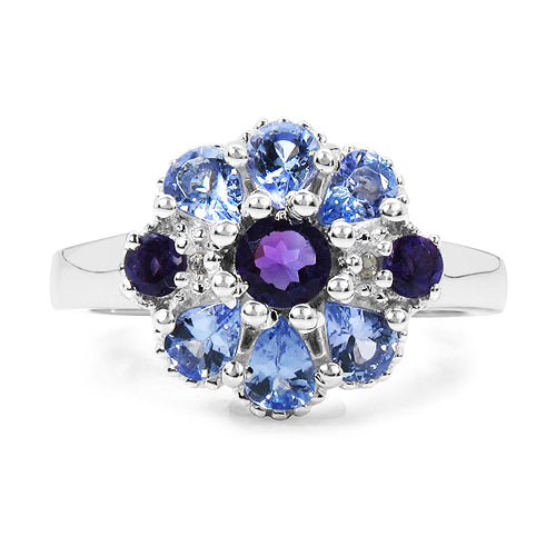 1.25 Carat Genuine Tanzanite, Amethyst & White Topaz .925 Sterling Silver Ring on sale at MyriadMart