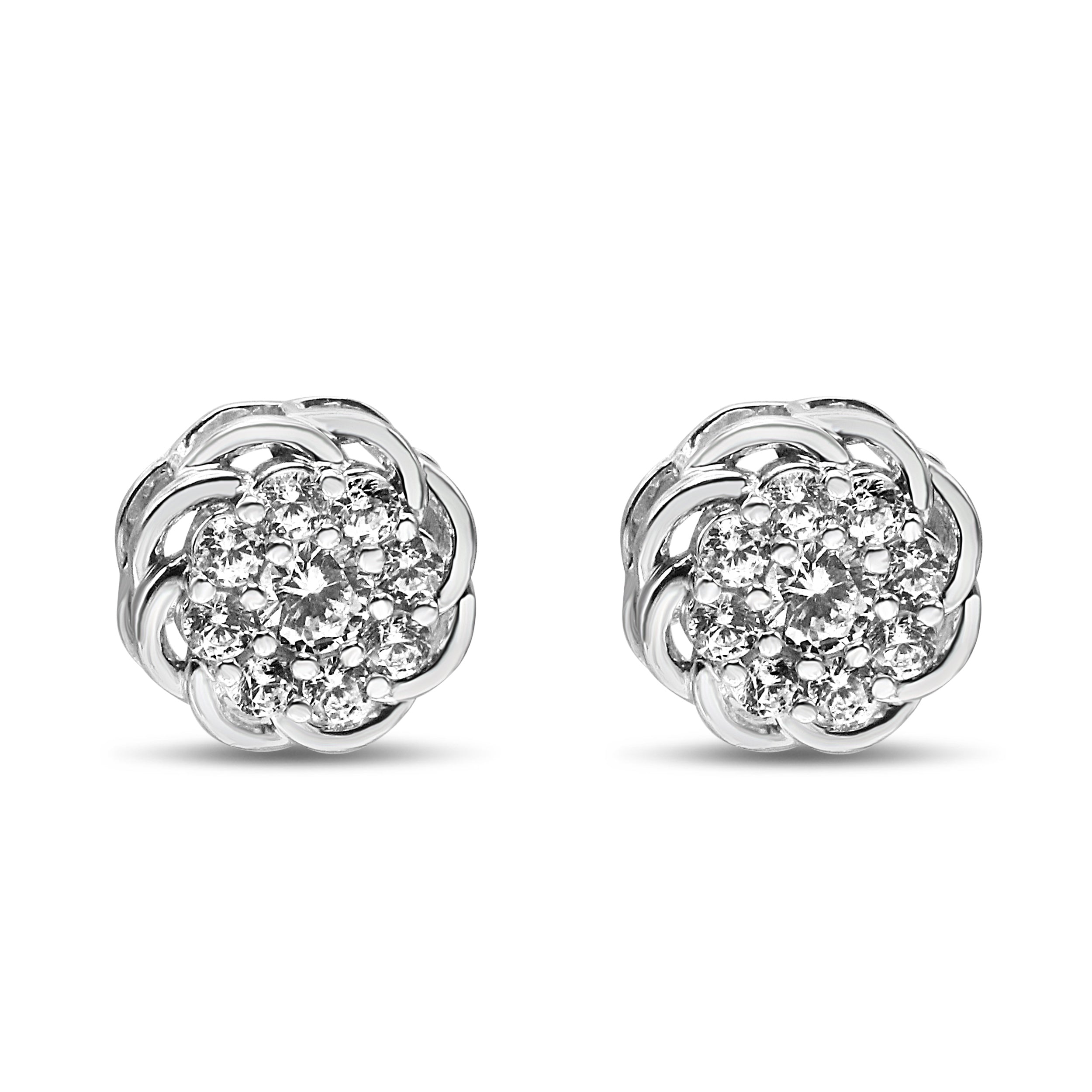 .925 Sterling Silver 1/2 Cttw Round Diamond Cluster Openwork Floral Halo Stud Earrings I1-I2 Clarity, I-J Color on sale at MyriadMart