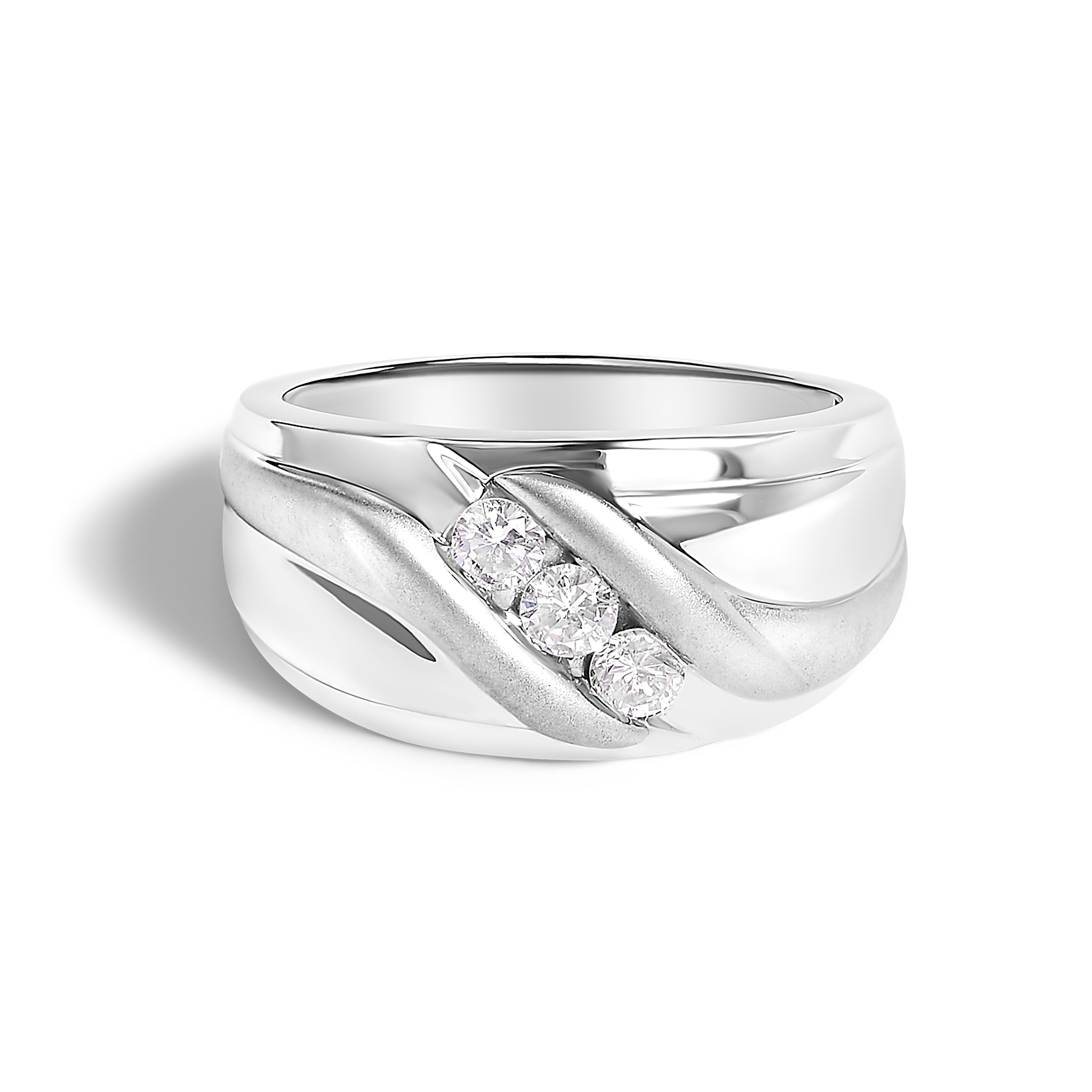 Men's .925 Sterling Silver 1/2 Cttw Diamond Channel Set 3-Stone Band Ring - Ring Size 10 on sale at MyriadMart