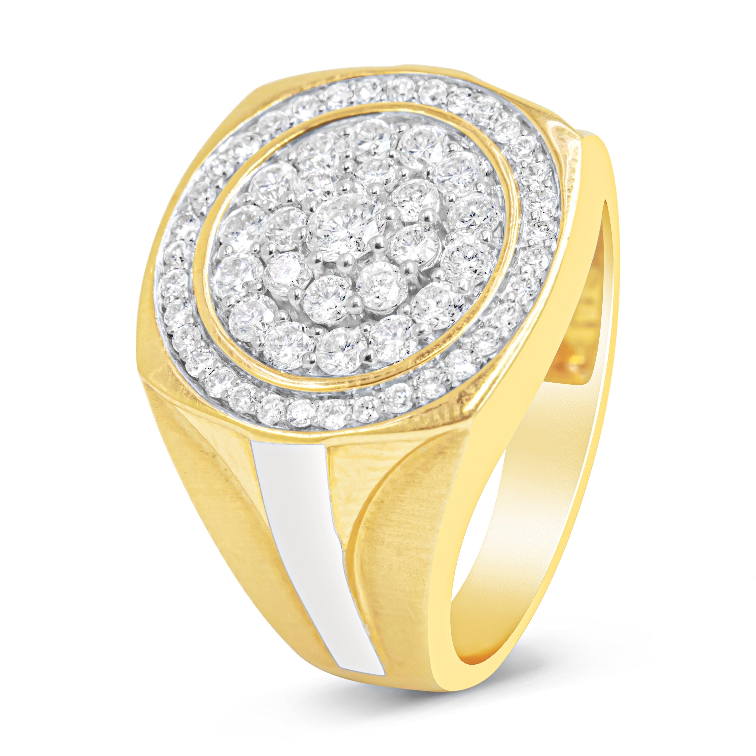 10K Yellow Gold 1 1/2 Cttw Diamond Cluster and Halo Signet Mens Ring K-L Color, I1-I2 Clarity - Size 10 on sale at MyriadMart