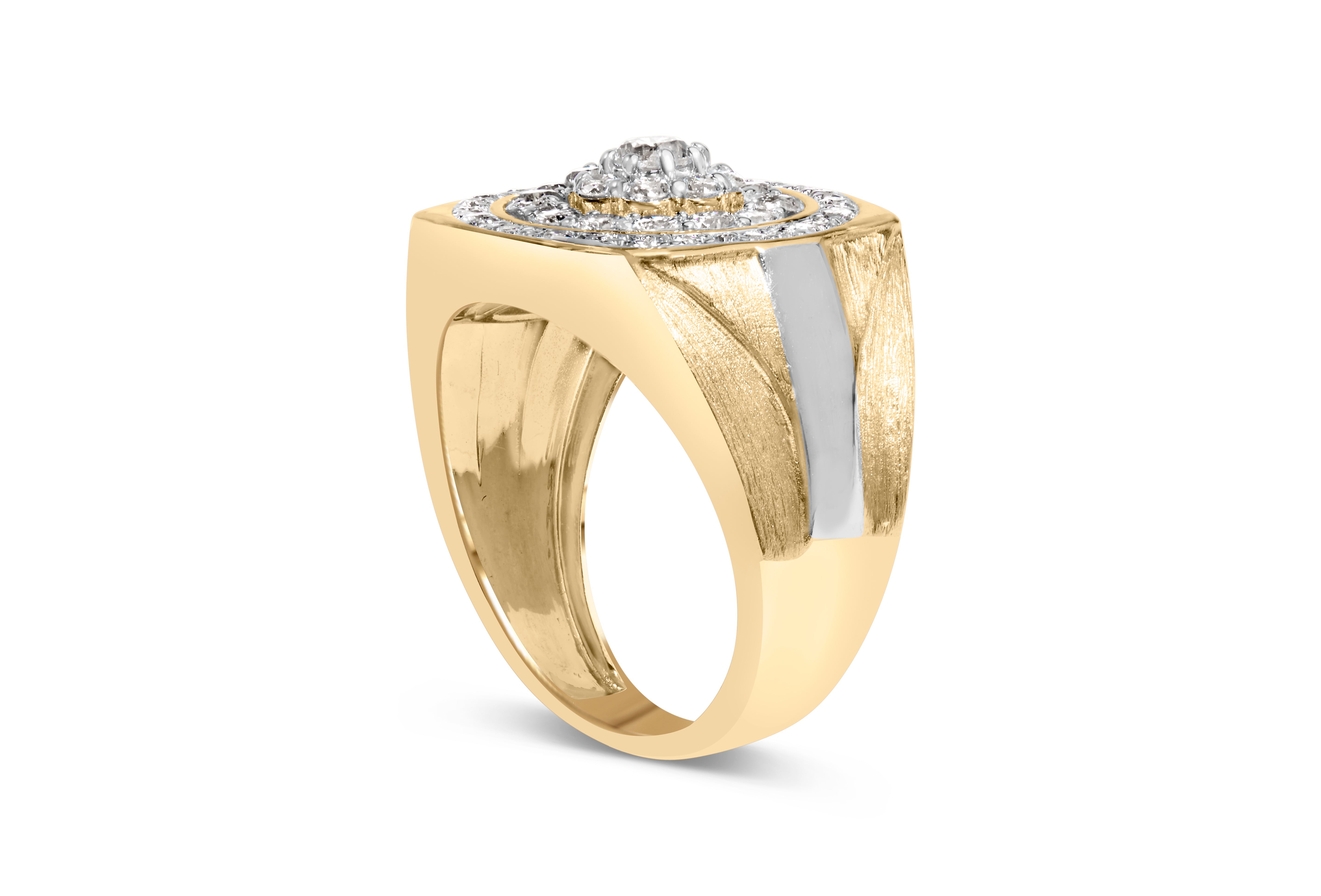 10K Yellow Gold 1 1/2 Cttw Diamond Cluster and Halo Signet Mens Ring K-L Color, I1-I2 Clarity - Size 10 on sale at MyriadMart