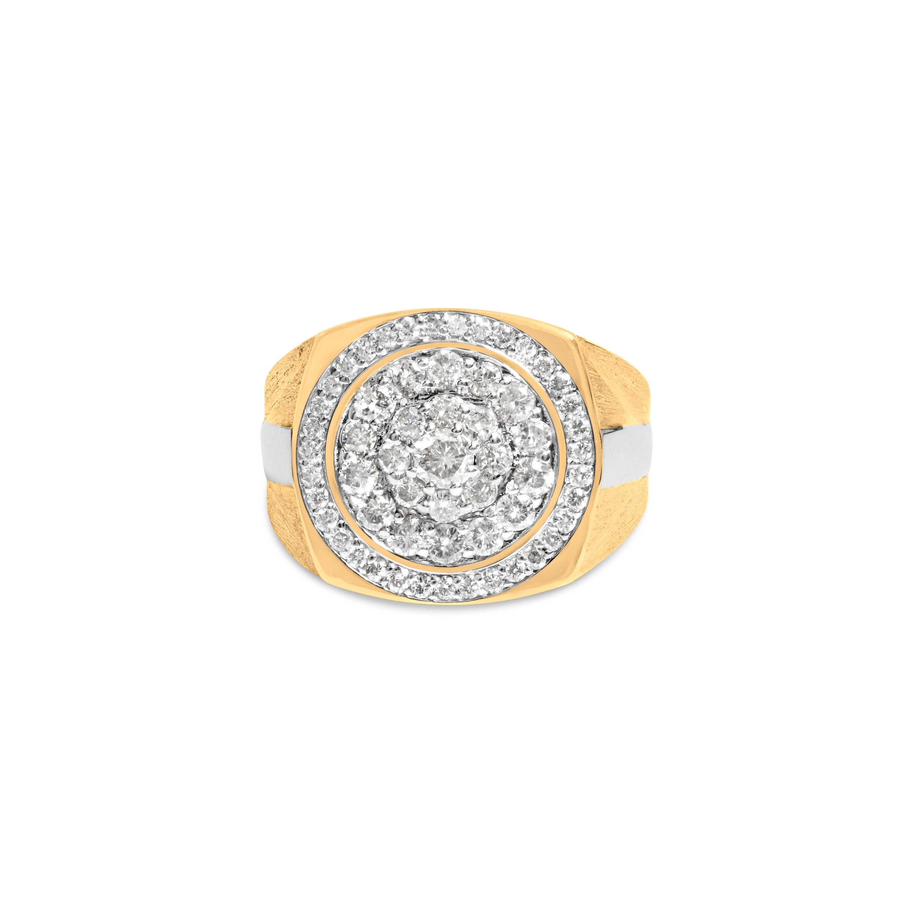 10K Yellow Gold 1 1/2 Cttw Diamond Cluster and Halo Signet Mens Ring K-L Color, I1-I2 Clarity - Size 10 on sale at MyriadMart