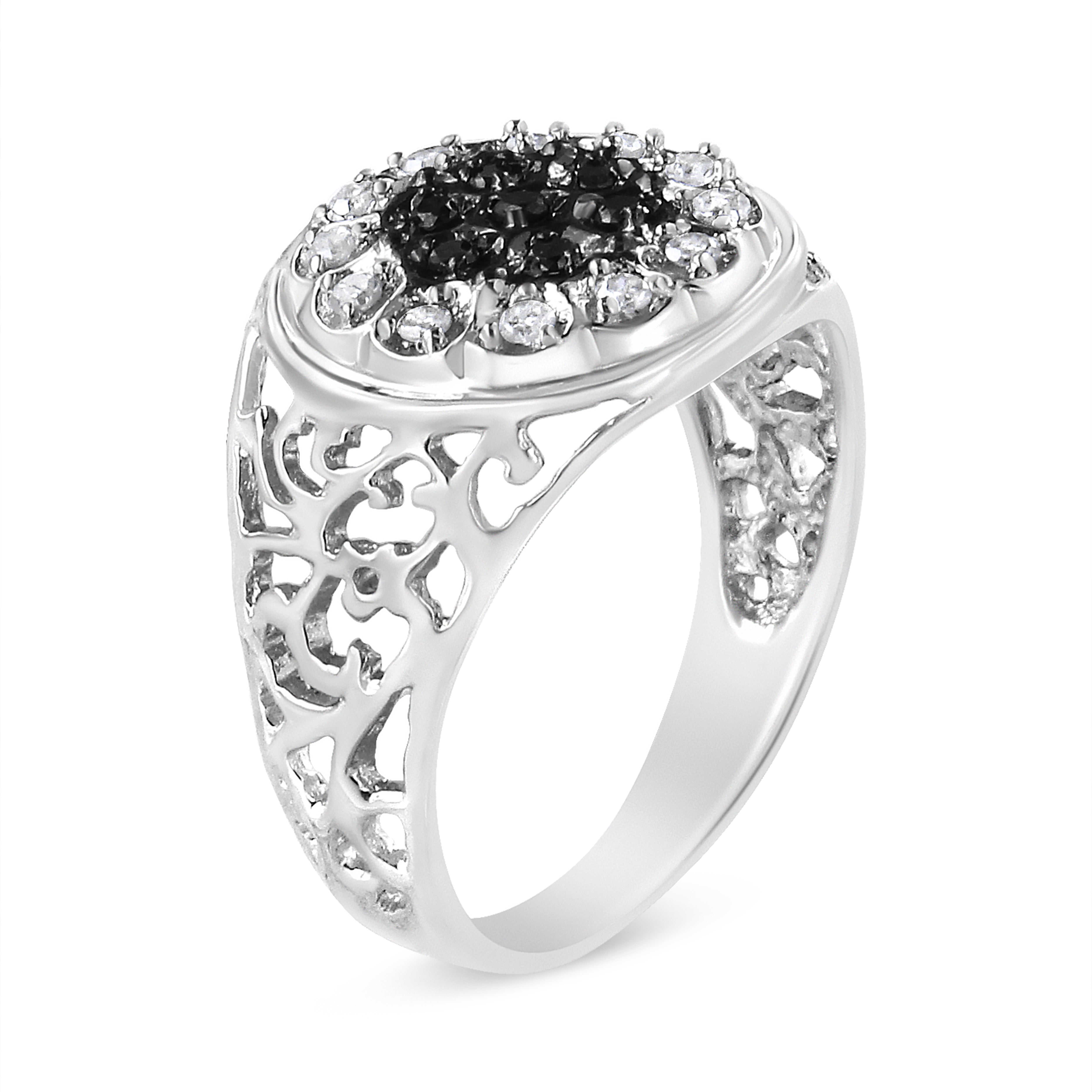 .925 Sterling Silver 1/4 Cttw White and Black Treated Diamond Halo Cluster Ring for Men I-J Color, I3 Clarity - Size 10 on sale at MyriadMart