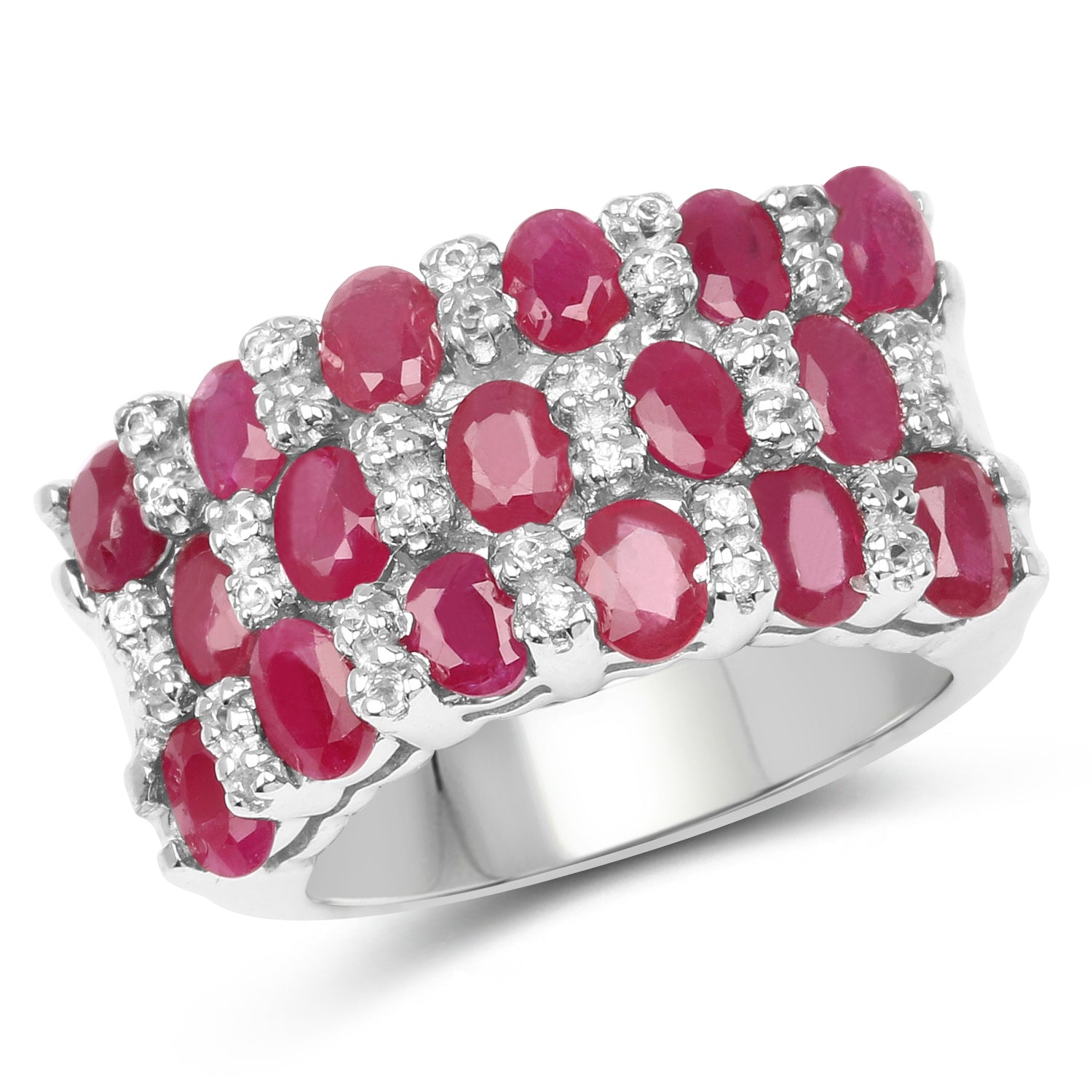 3.69 Carat Genuine Ruby and White Topaz .925 Sterling Silver Ring on sale at MyriadMart