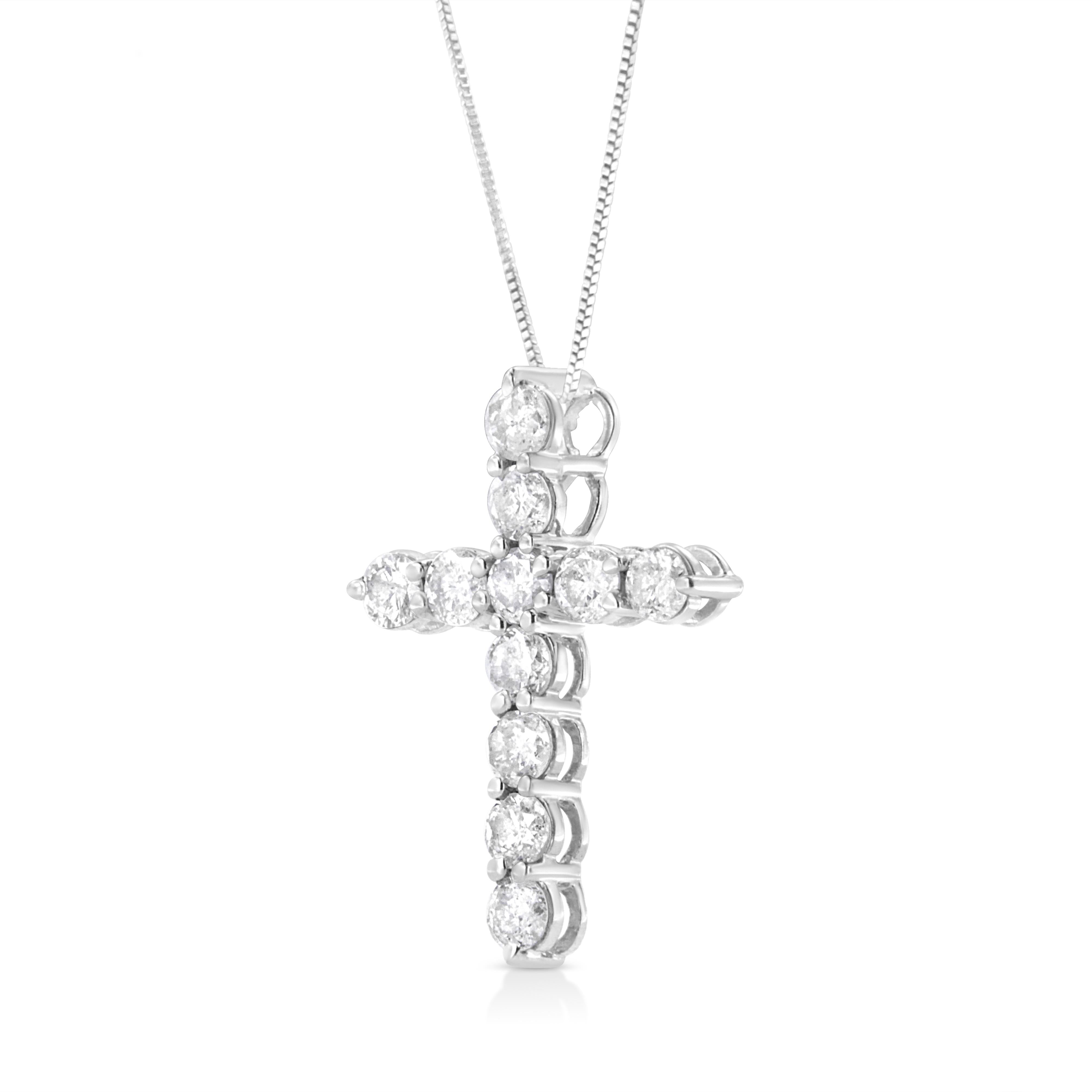 .925 Sterling Silver 1.0 Cttw Prong Set Round-Cut Diamond Cross 18" Pendant Necklace I-J Color, I2-I3 Clarity on sale at MyriadMart