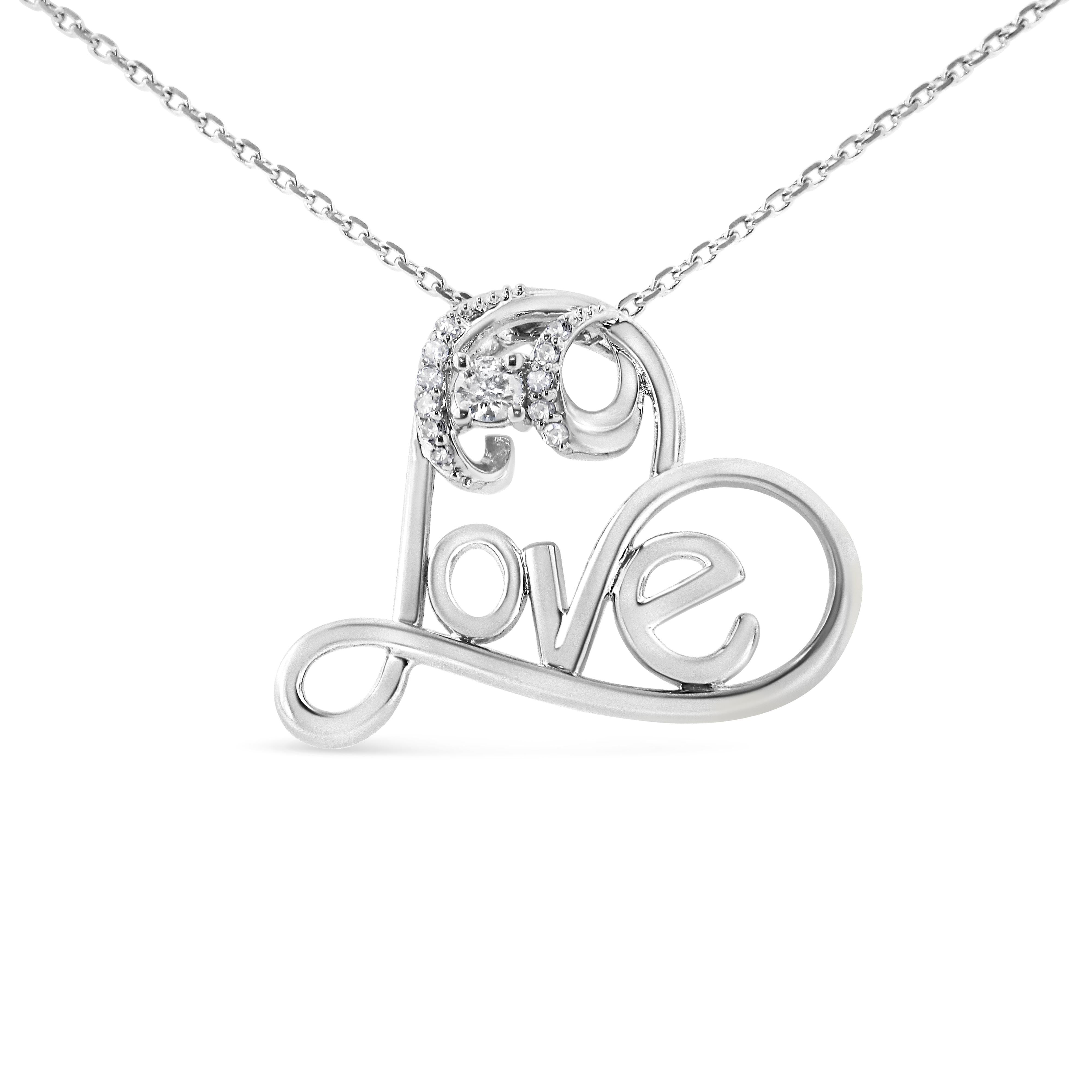 .925 Sterling Silver 1/10 Cttw Round Brilliant-Cut Diamond Accented Open Heart with Love 18" Pendant Necklace H-I Color, I1-I2 Clarity on sale at MyriadMart