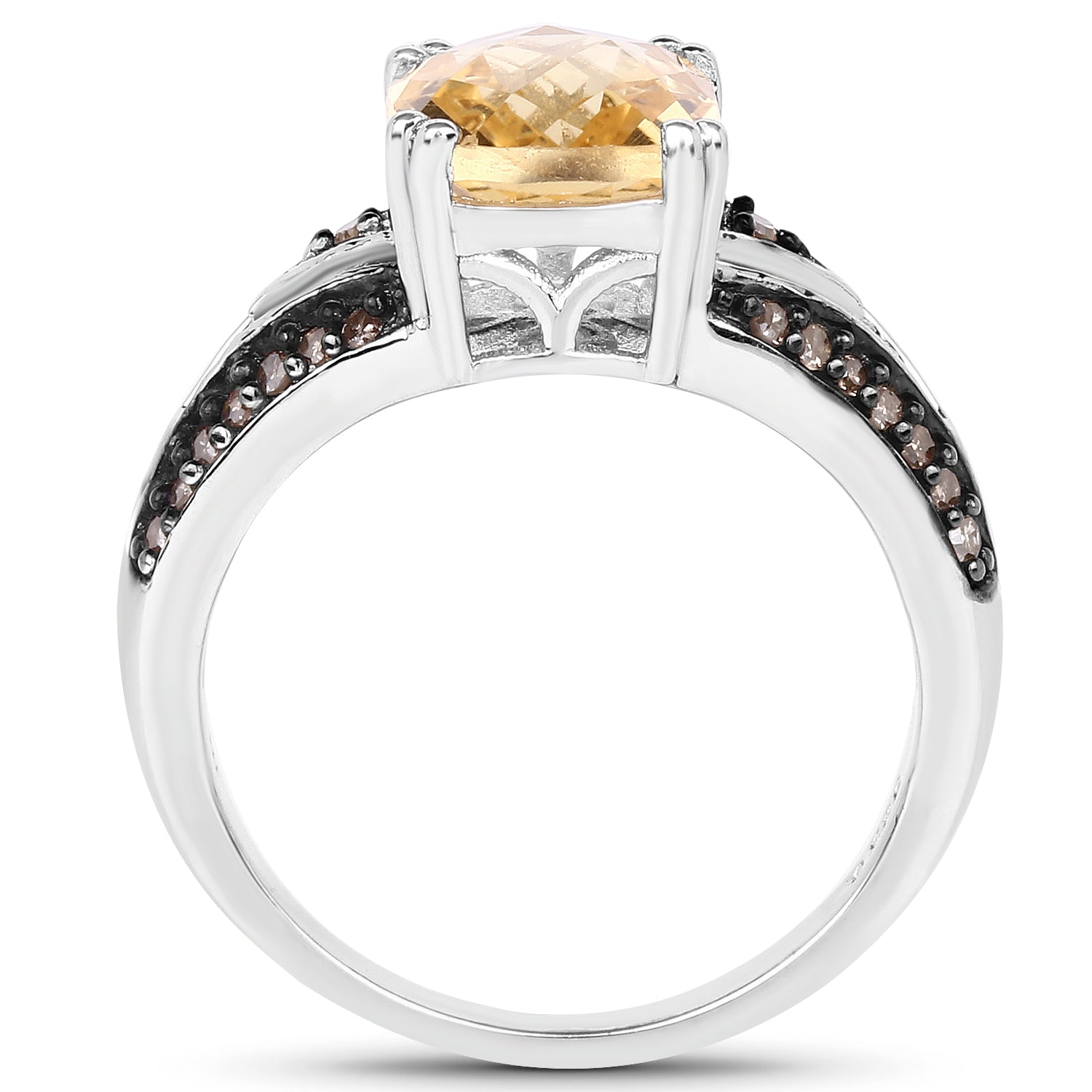 2.79 Carat Genuine Citrine, Champagne Diamond & White Diamond .925 Sterling Silver Ring on sale at MyriadMart