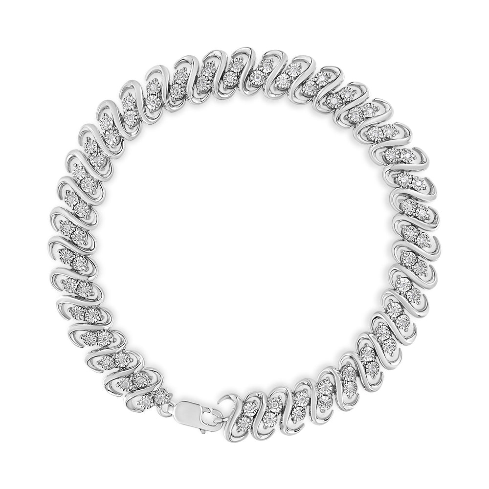 .925 Sterling Silver 1/2 Cttw Diamond Double Row S-Link Bracelet I-J Color, I2-I3 Clarity - 7.5" Inches on sale at MyriadMart