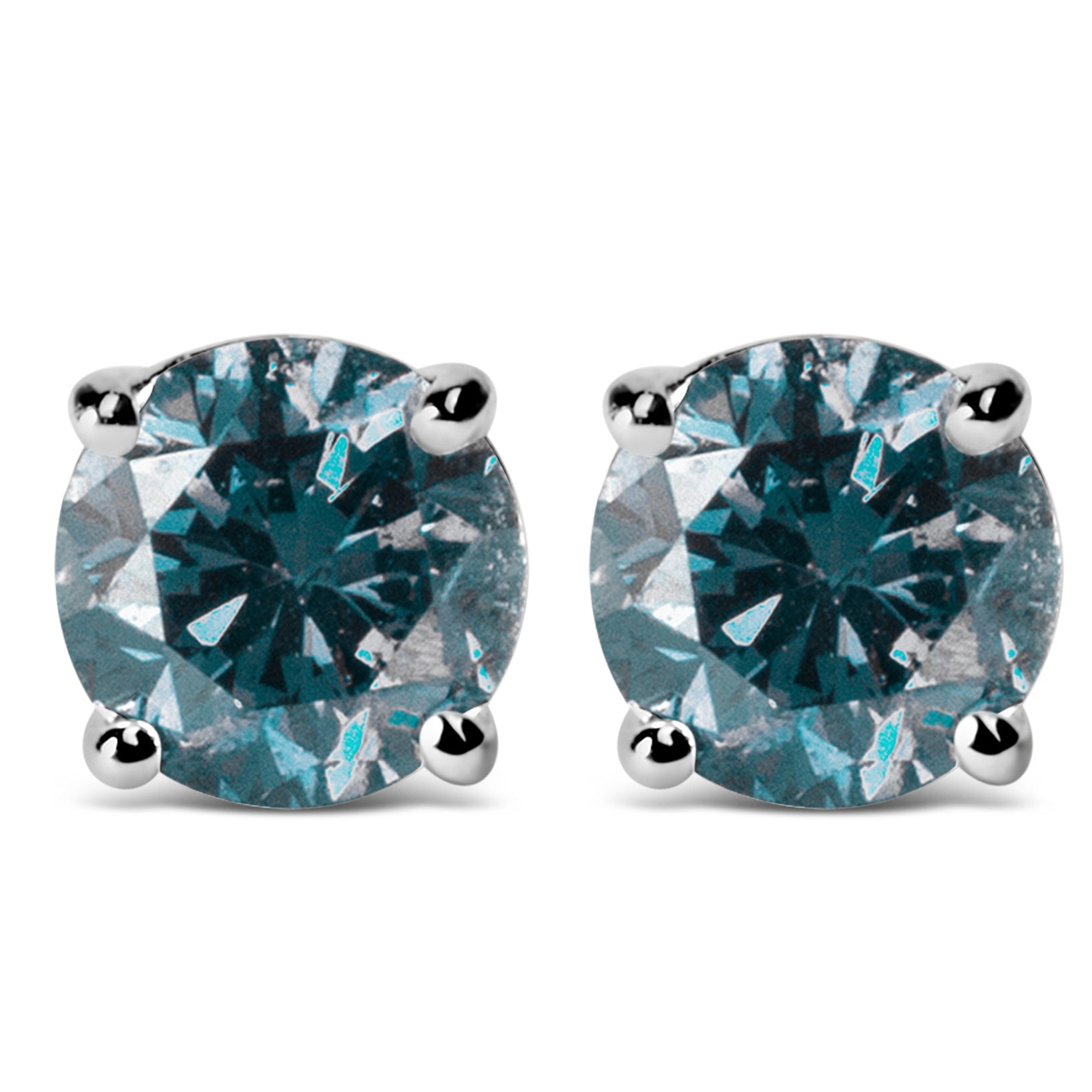 14K White Gold 1/2 Cttw Round Brilliant Cut Lab Grown Blue Diamond 4-Prong Classic Solitaire Stud Earrings Blue Color, VVS2-VS1 Clarity on sale at MyriadMart