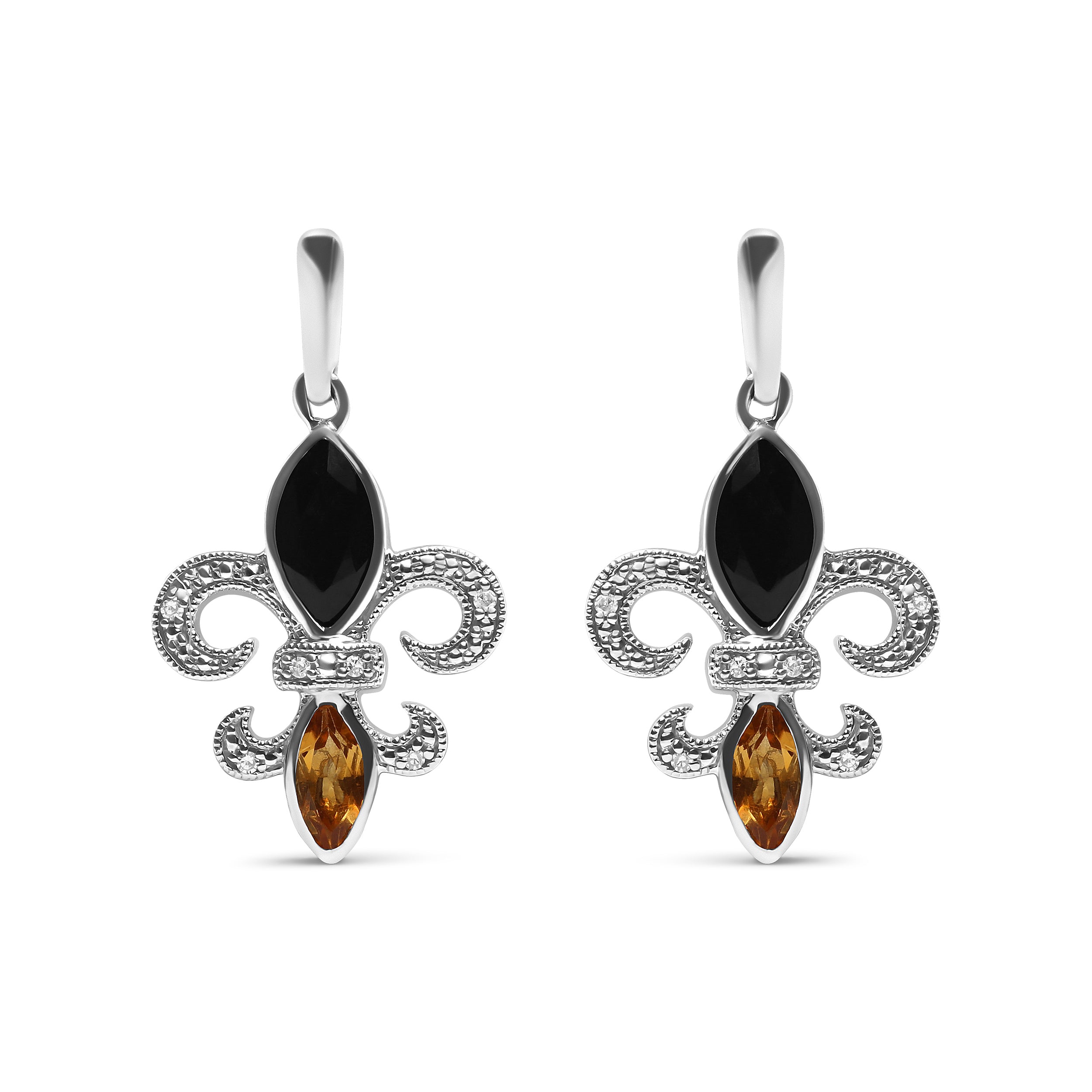 .925 Sterling Silver Marquise Cut Onyx and Citrine with Diamond Accent Fleur De Lis Drop Stud Earrings H-I Color, SI1-SI2 Clarity on sale at MyriadMart