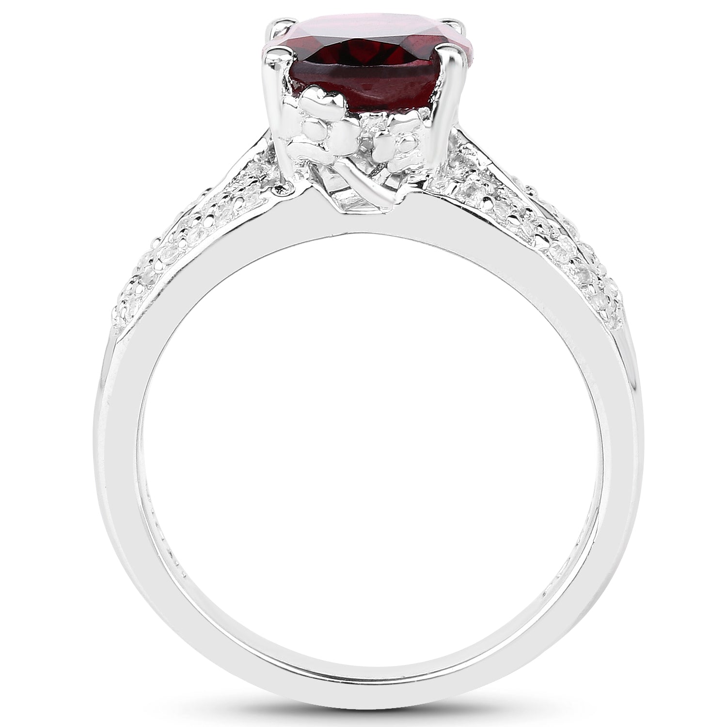3.23 Carat Genuine Rhodolite and White Topaz .925 Sterling Silver Ring on sale at MyriadMart