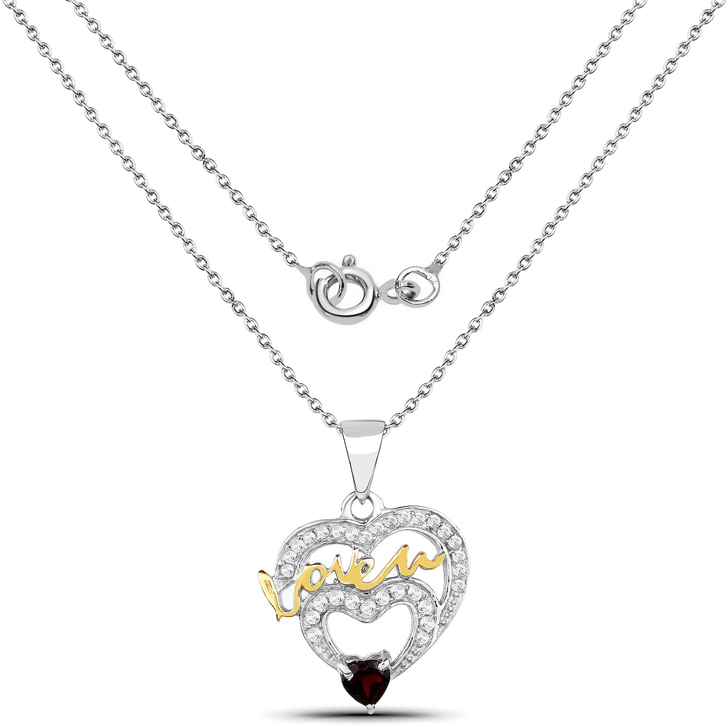 0.51 Carat Genuine Garnet and White Topaz .925 Sterling Silver Pendant on sale at MyriadMart