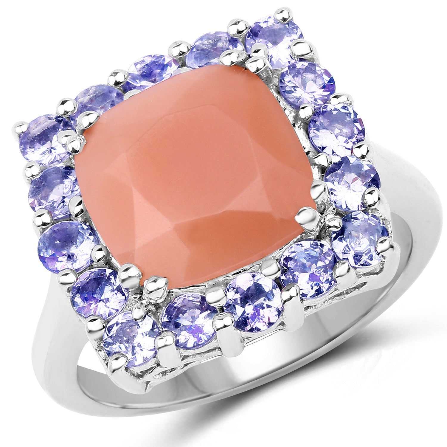 6.70 Carat Genuine Peach Moonstone and Tanzanite .925 Sterling Silver Ring on sale at MyriadMart