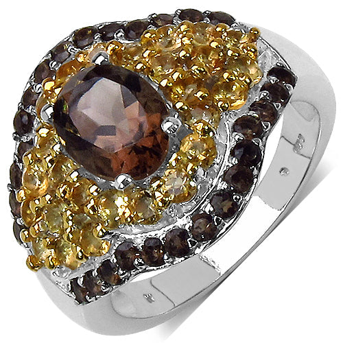 2.56 Carat Genuine Smoky Quartz & Citrine .925 Sterling Silver Ring on sale at MyriadMart